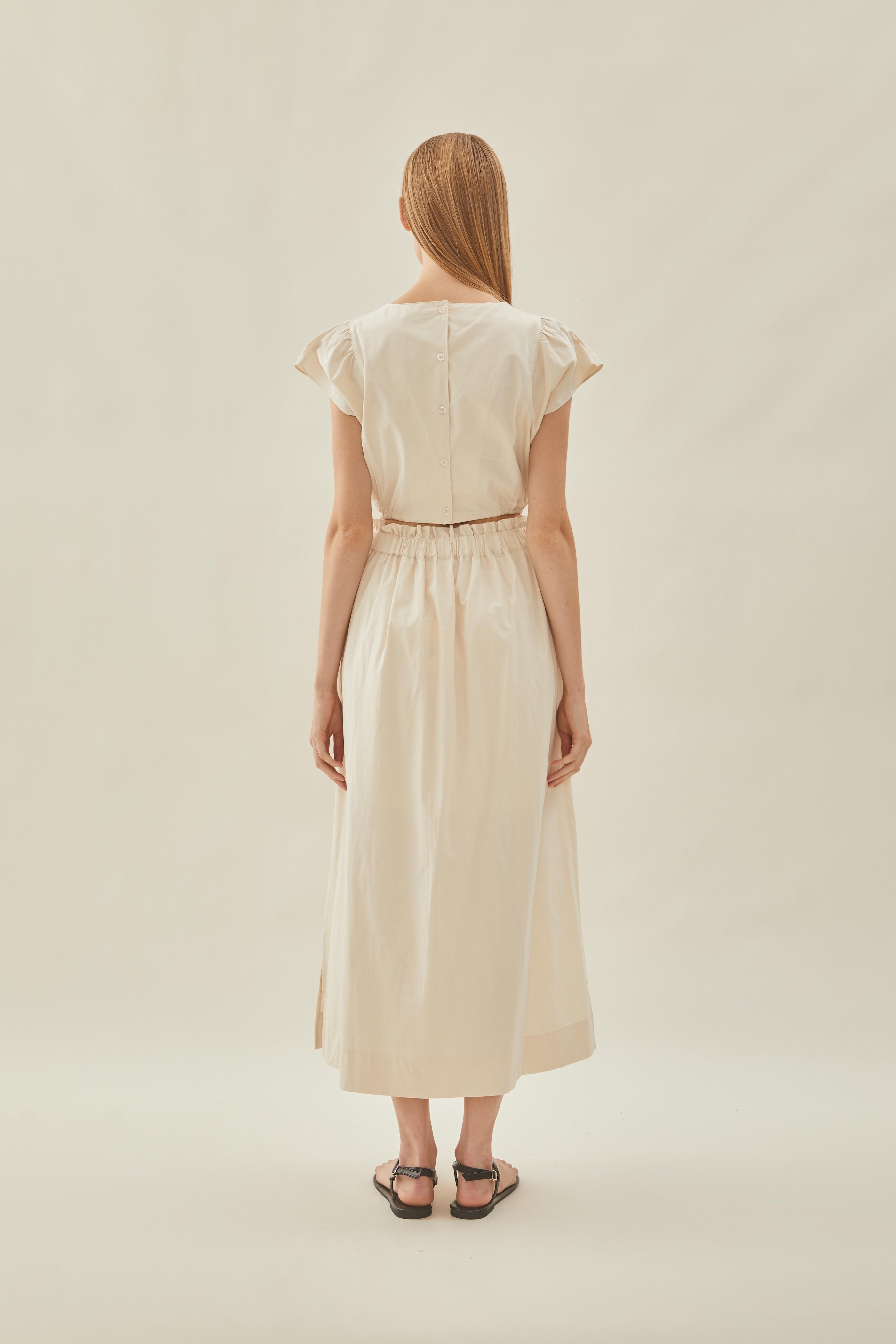 Gathered Waistband Skirt in Ecru
