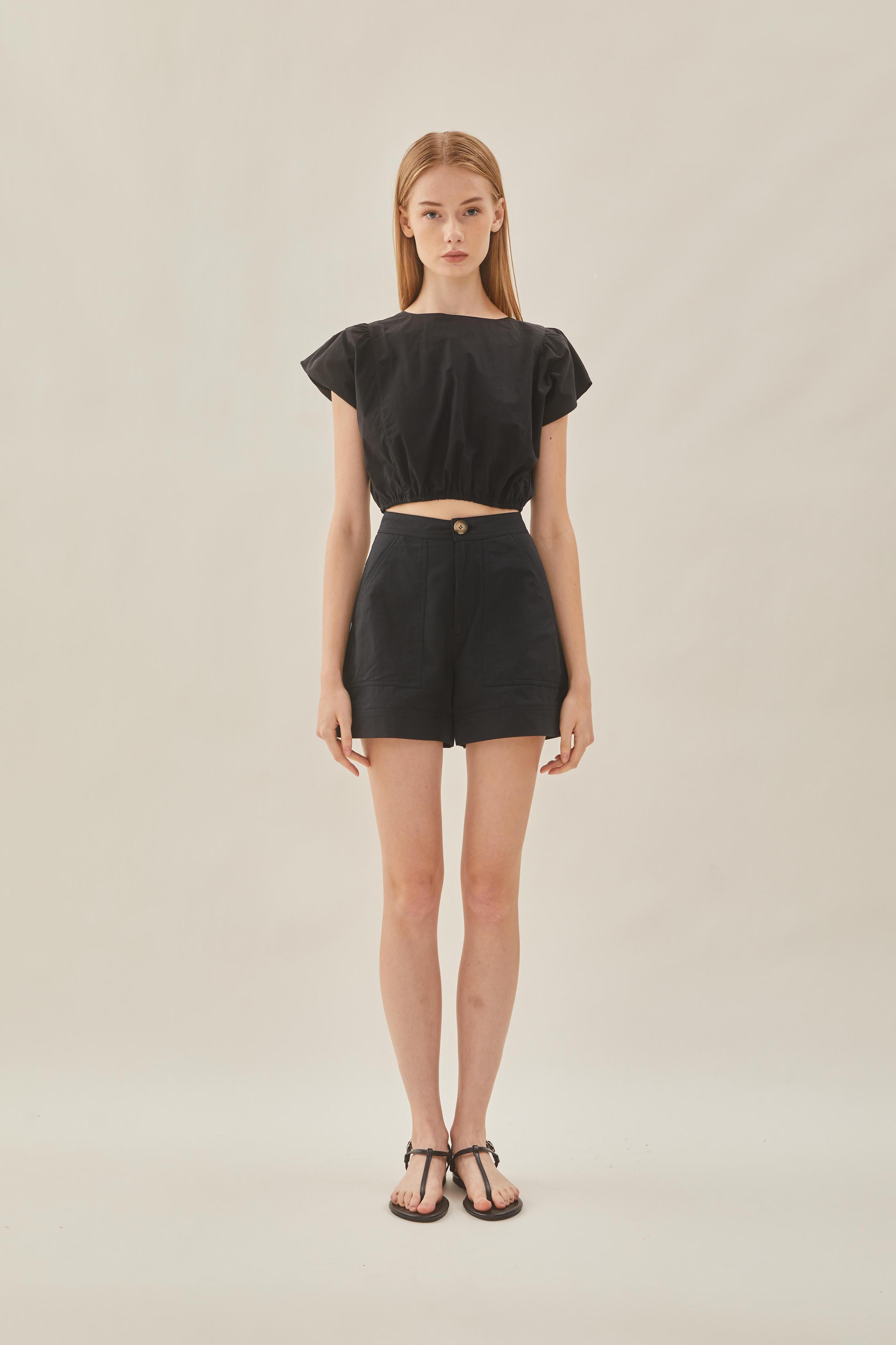 Cotton Flared Shorts in Black