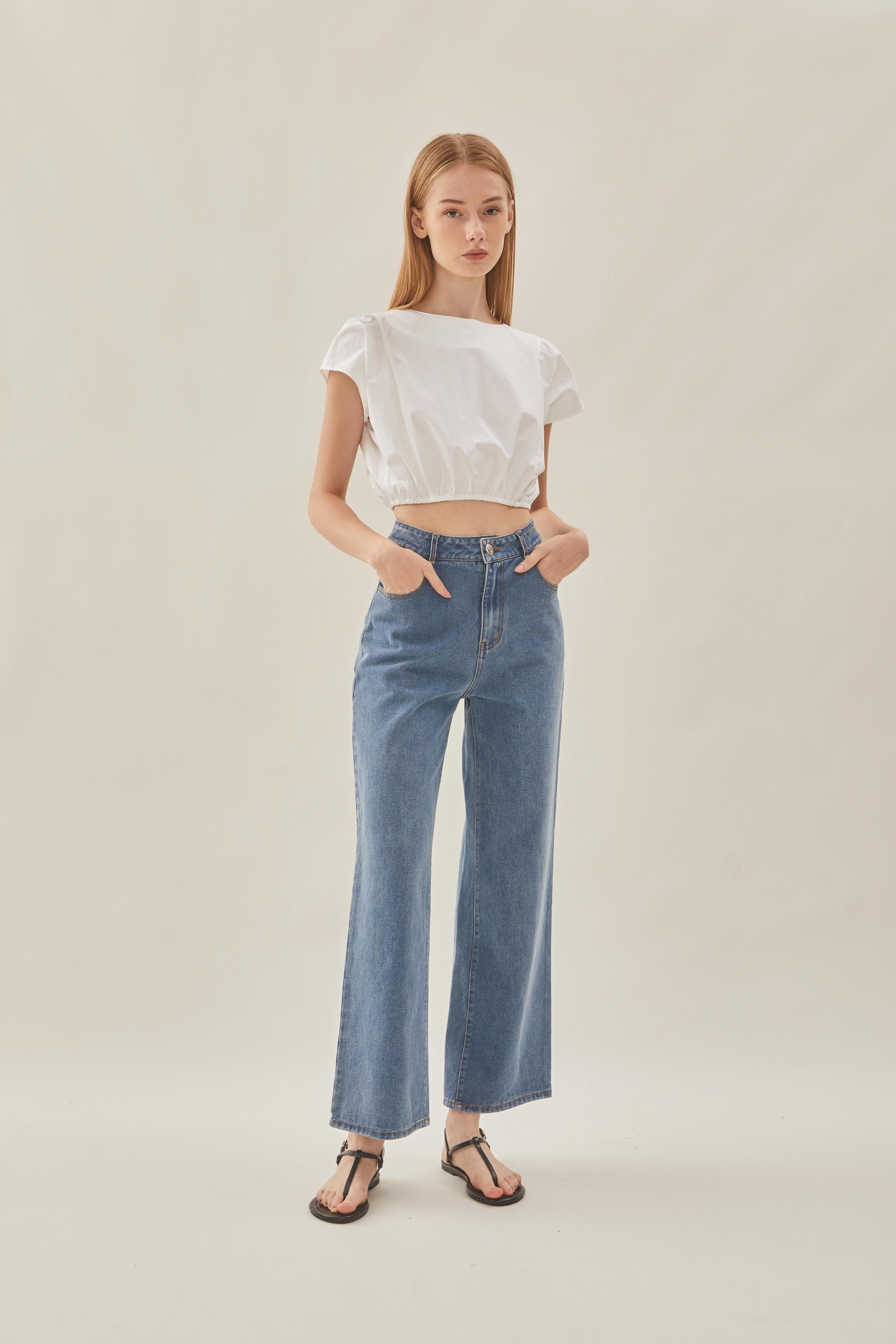 Cropped Button Back Top in White