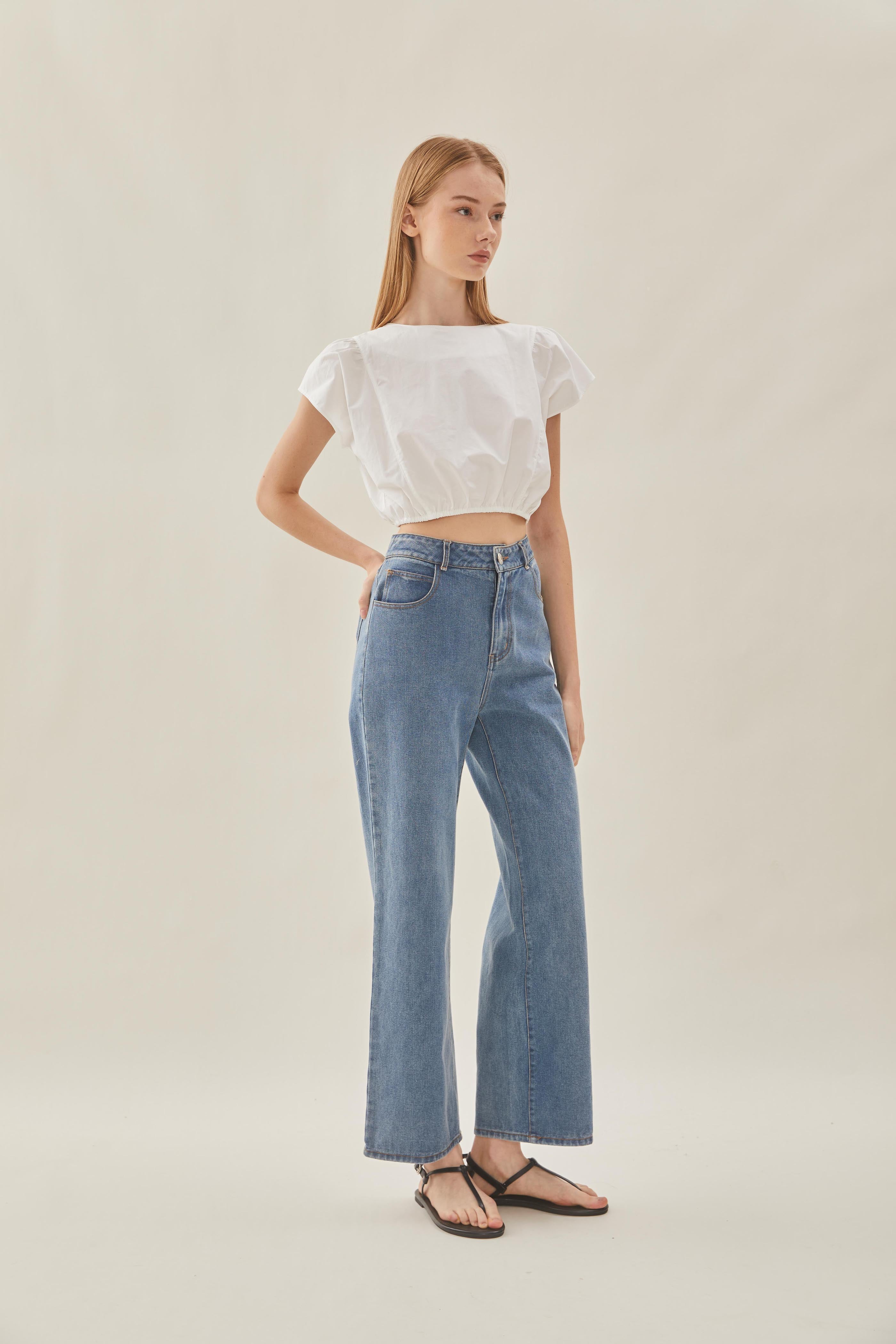 Cropped Button Back Top in White