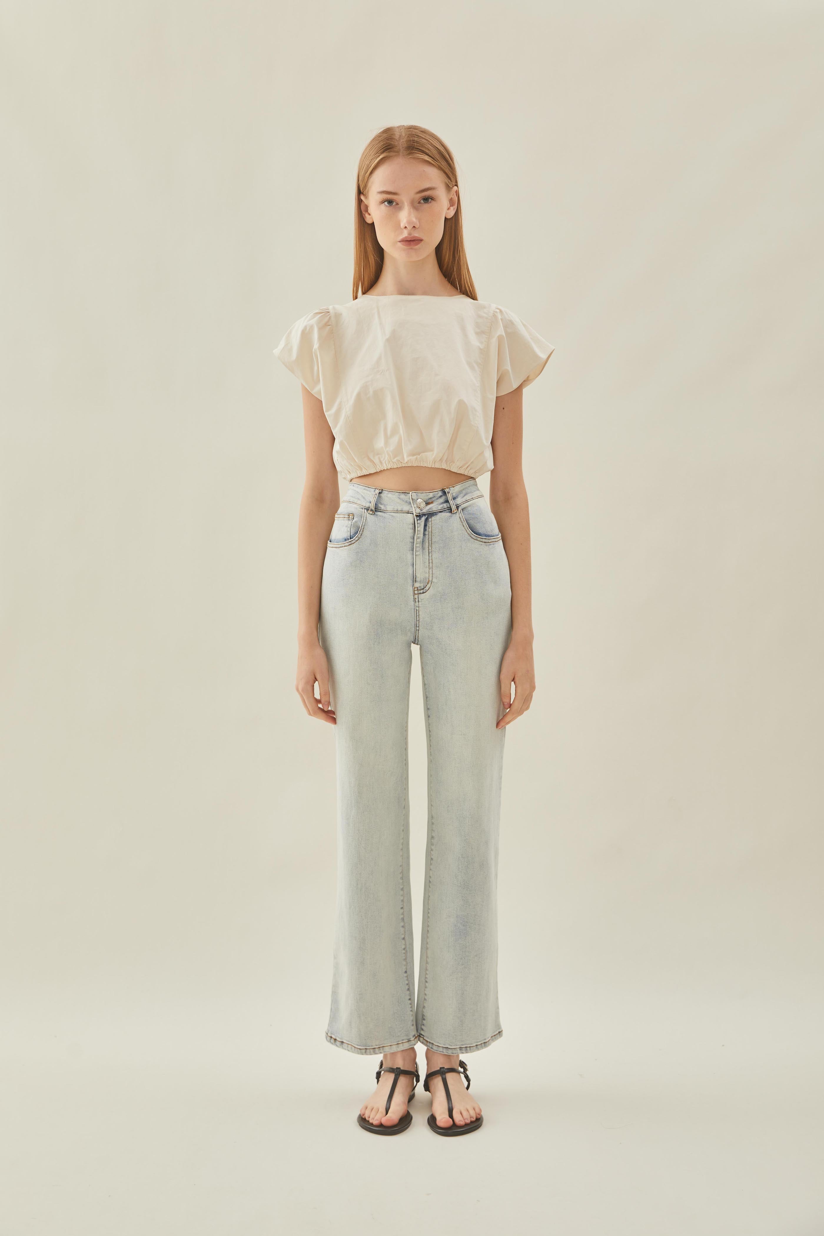 Cropped Button Back Top in Ecru