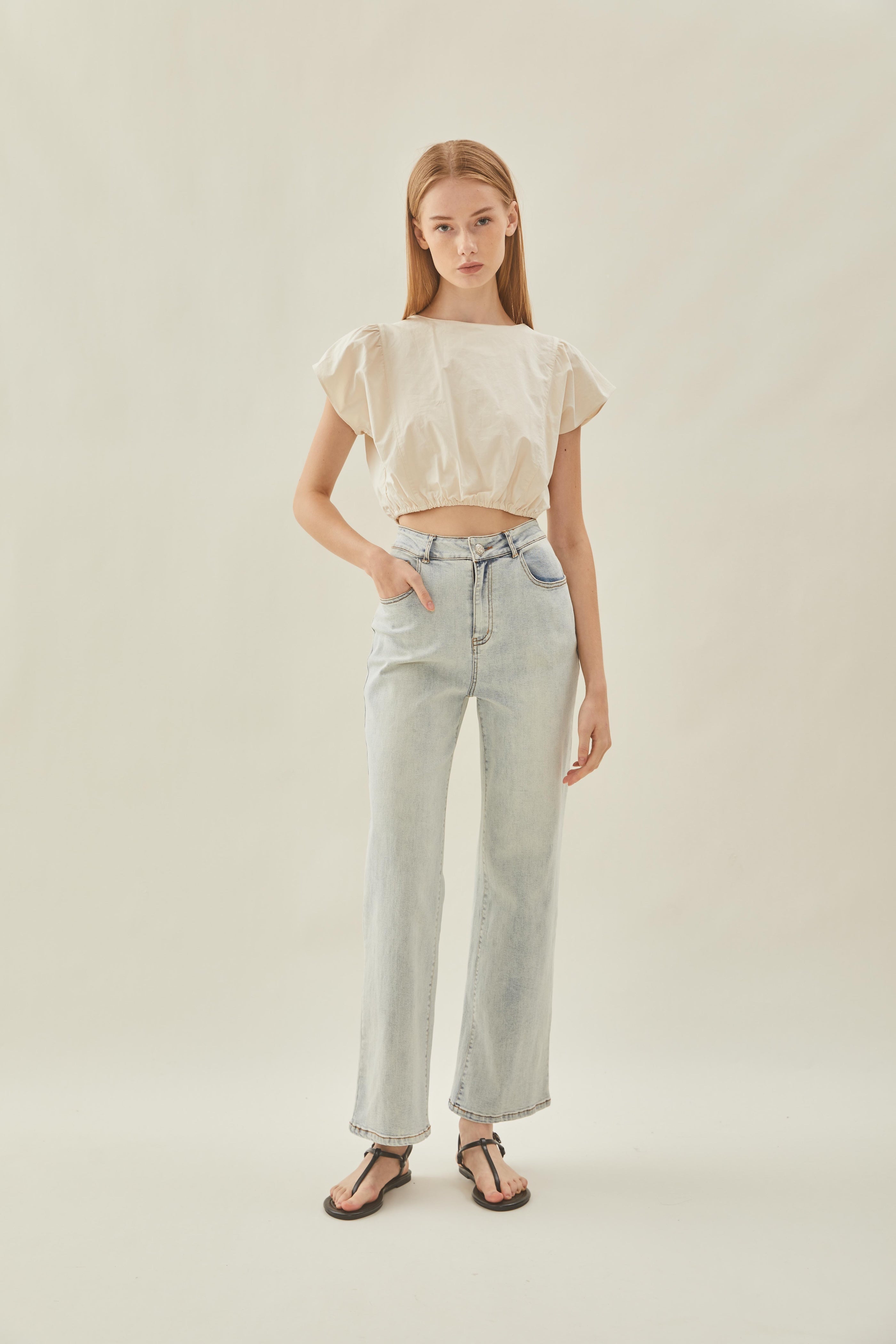 Cropped Button Back Top in Ecru