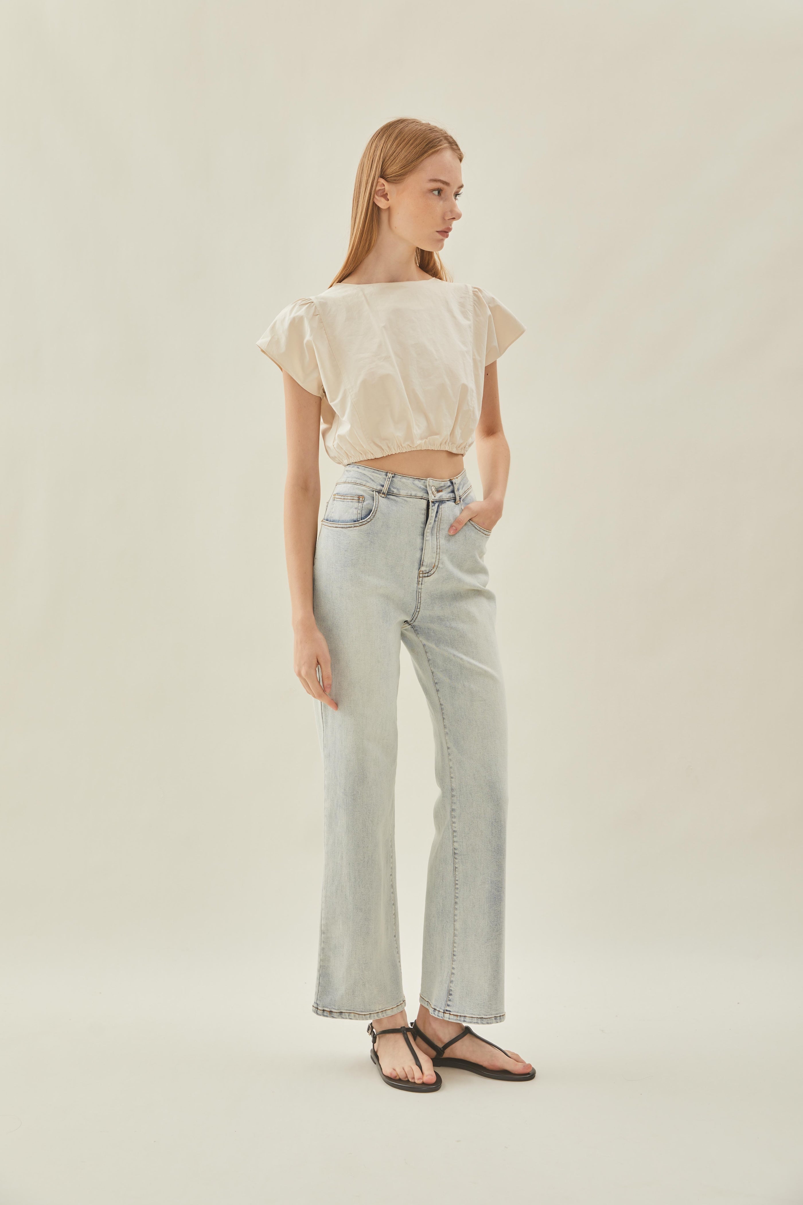 Cropped Button Back Top in Ecru