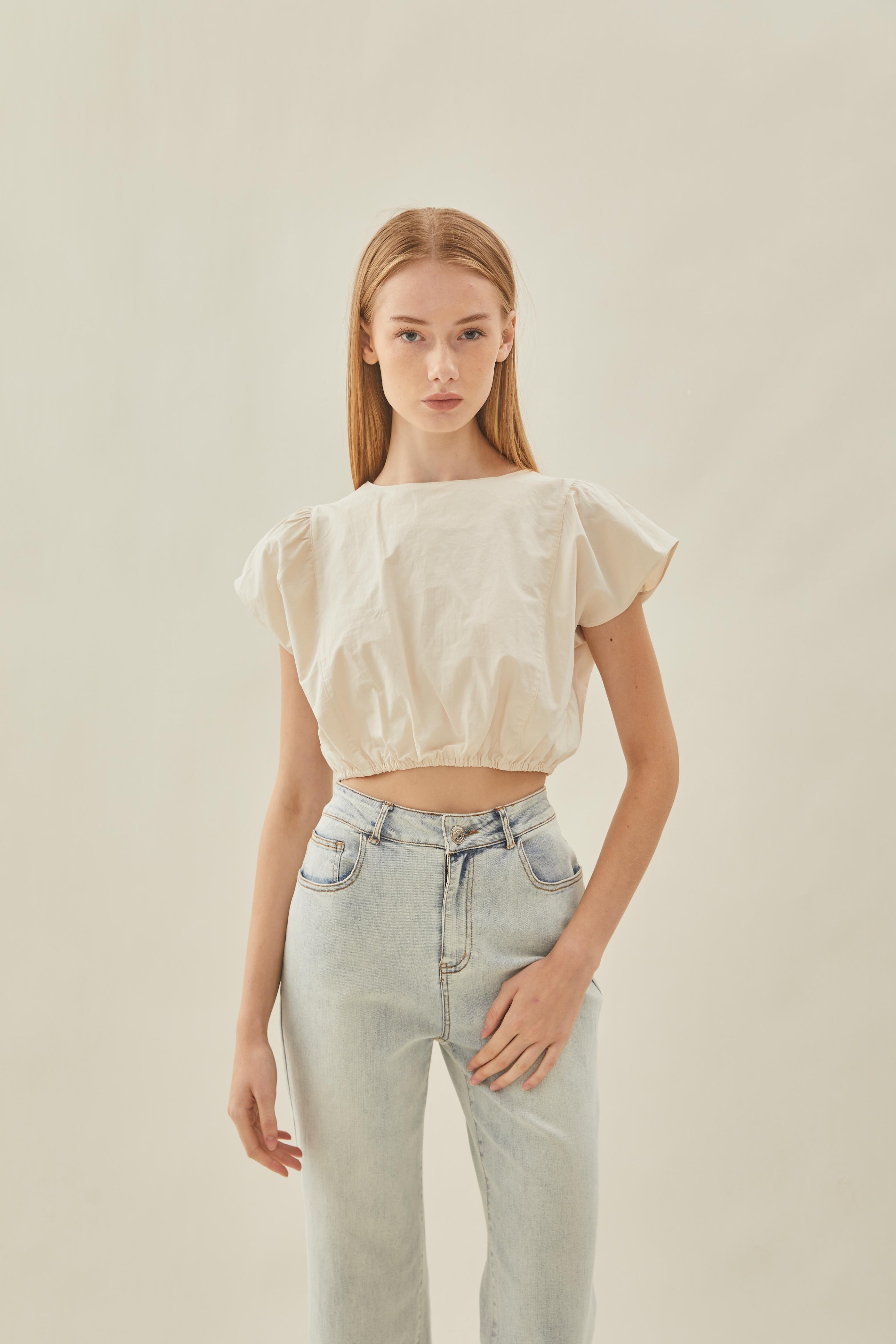 Cropped Button Back Top in Ecru