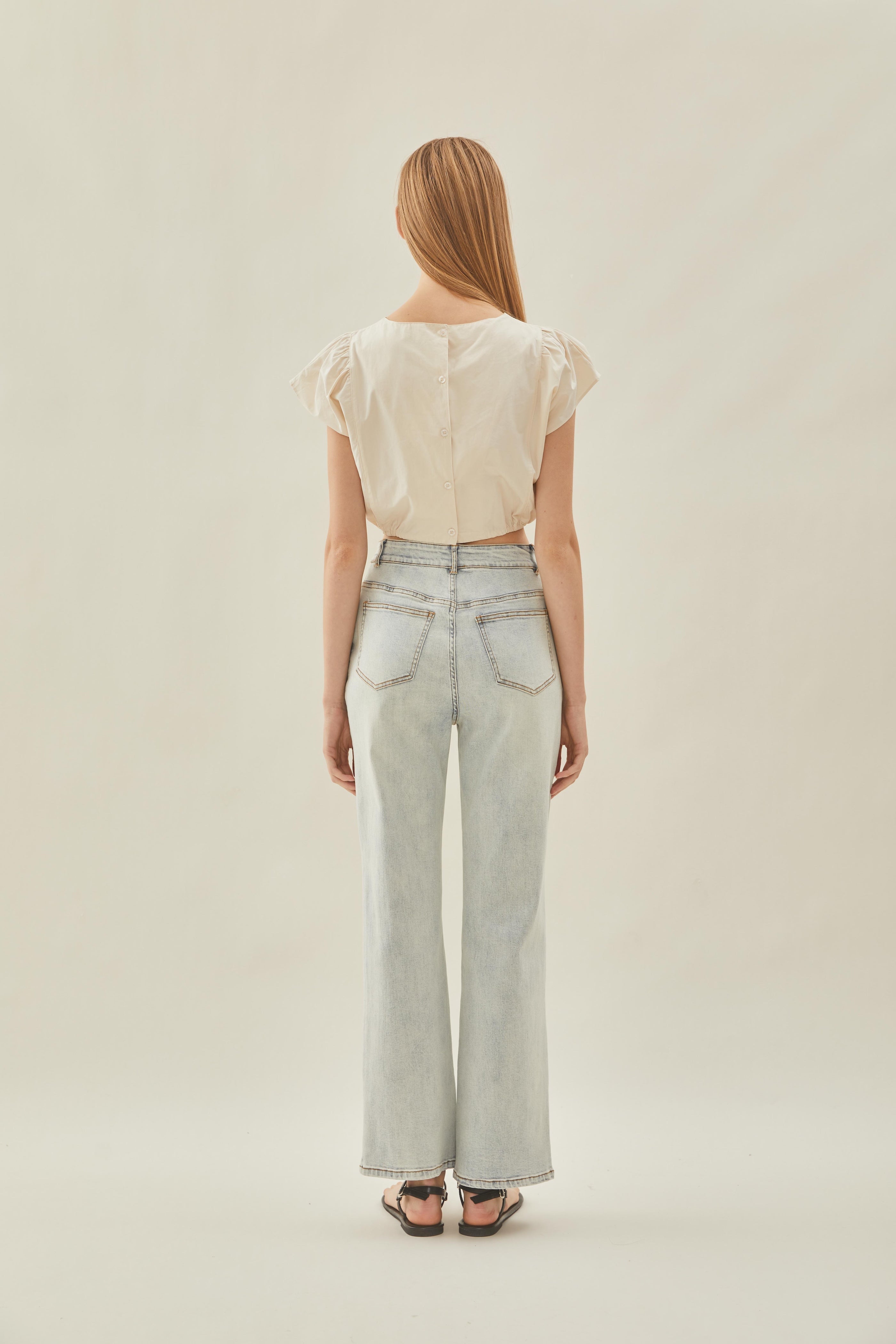 Cropped Button Back Top in Ecru