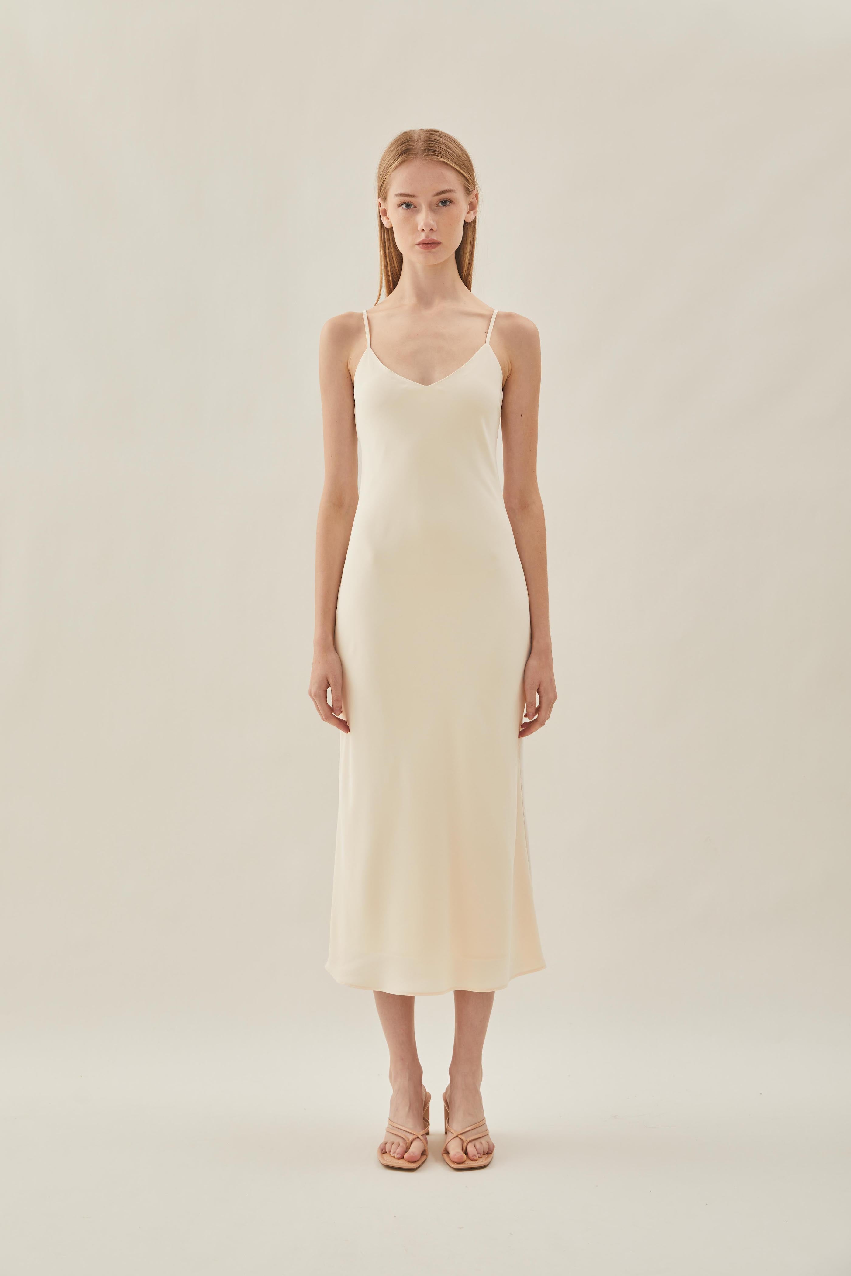 V Neck Slip Dress in Pearl