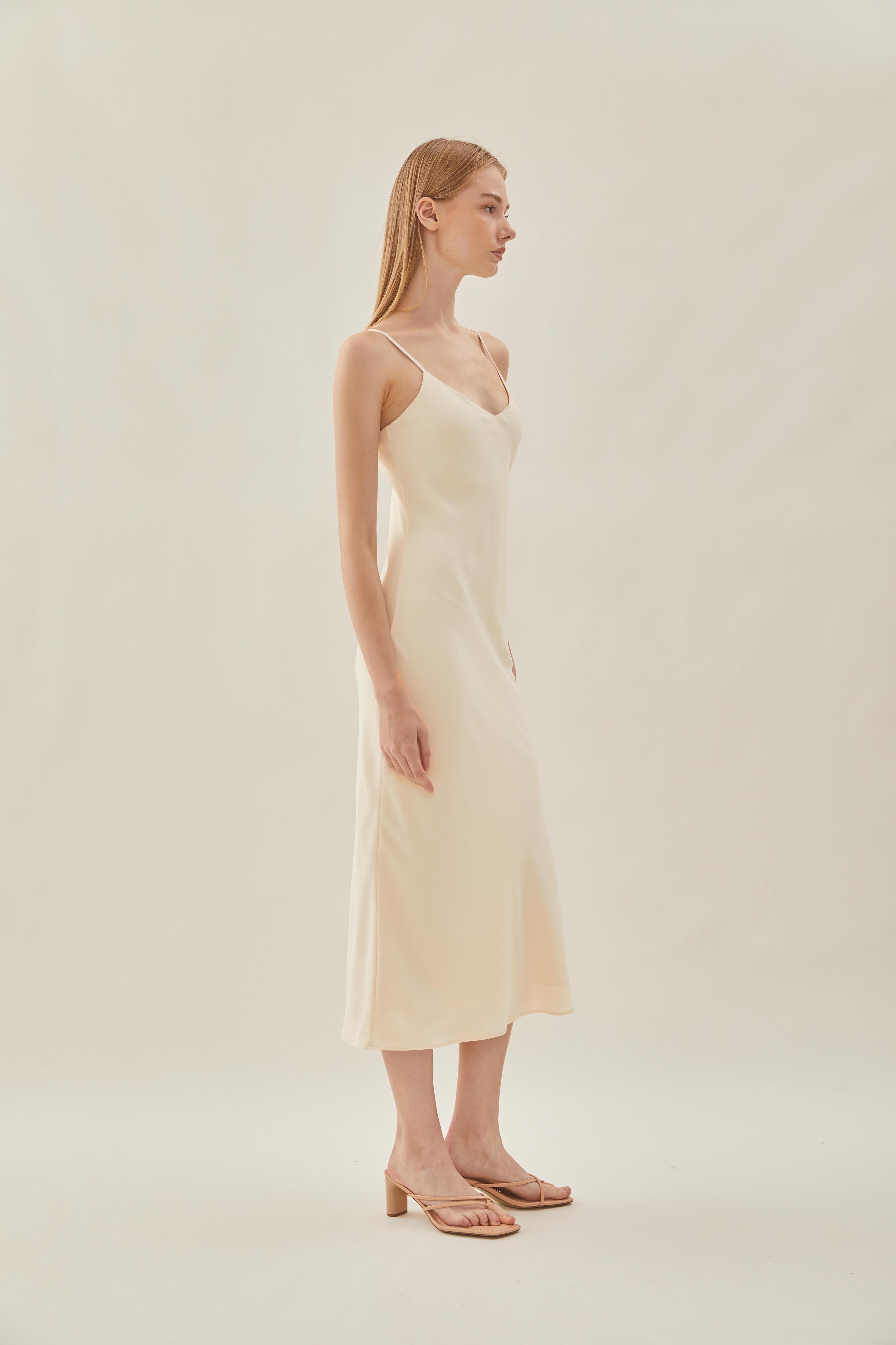 V Neck Slip Dress in Pearl