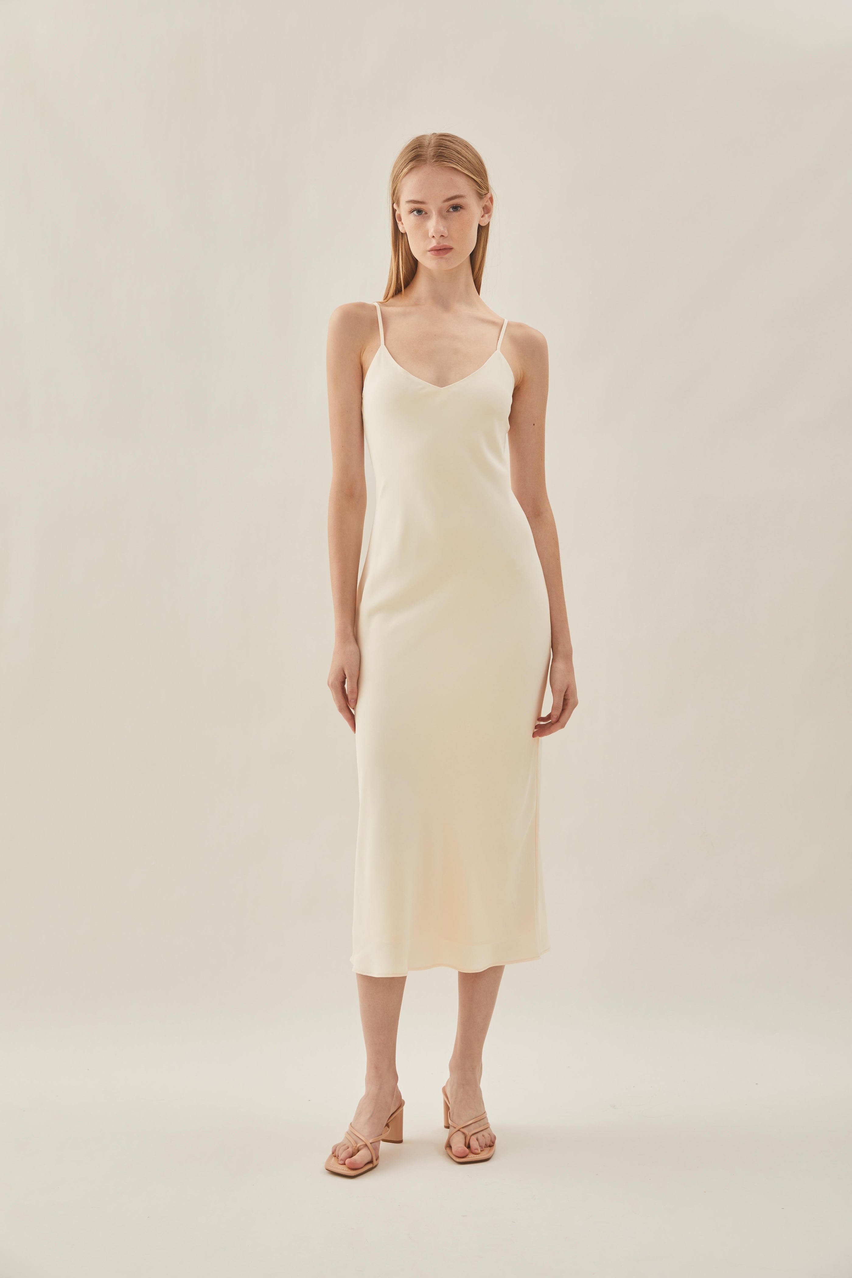 V Neck Slip Dress in Pearl