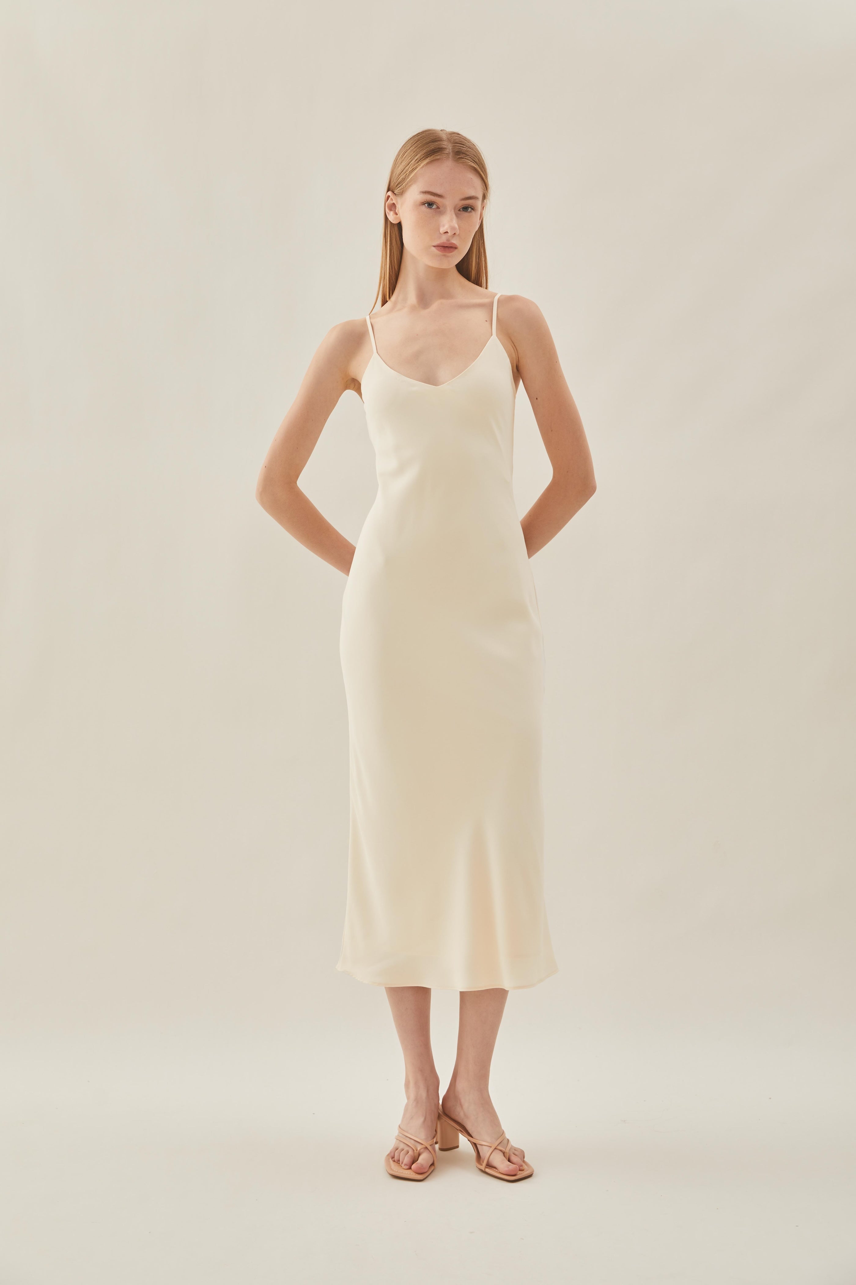V Neck Slip Dress in Pearl