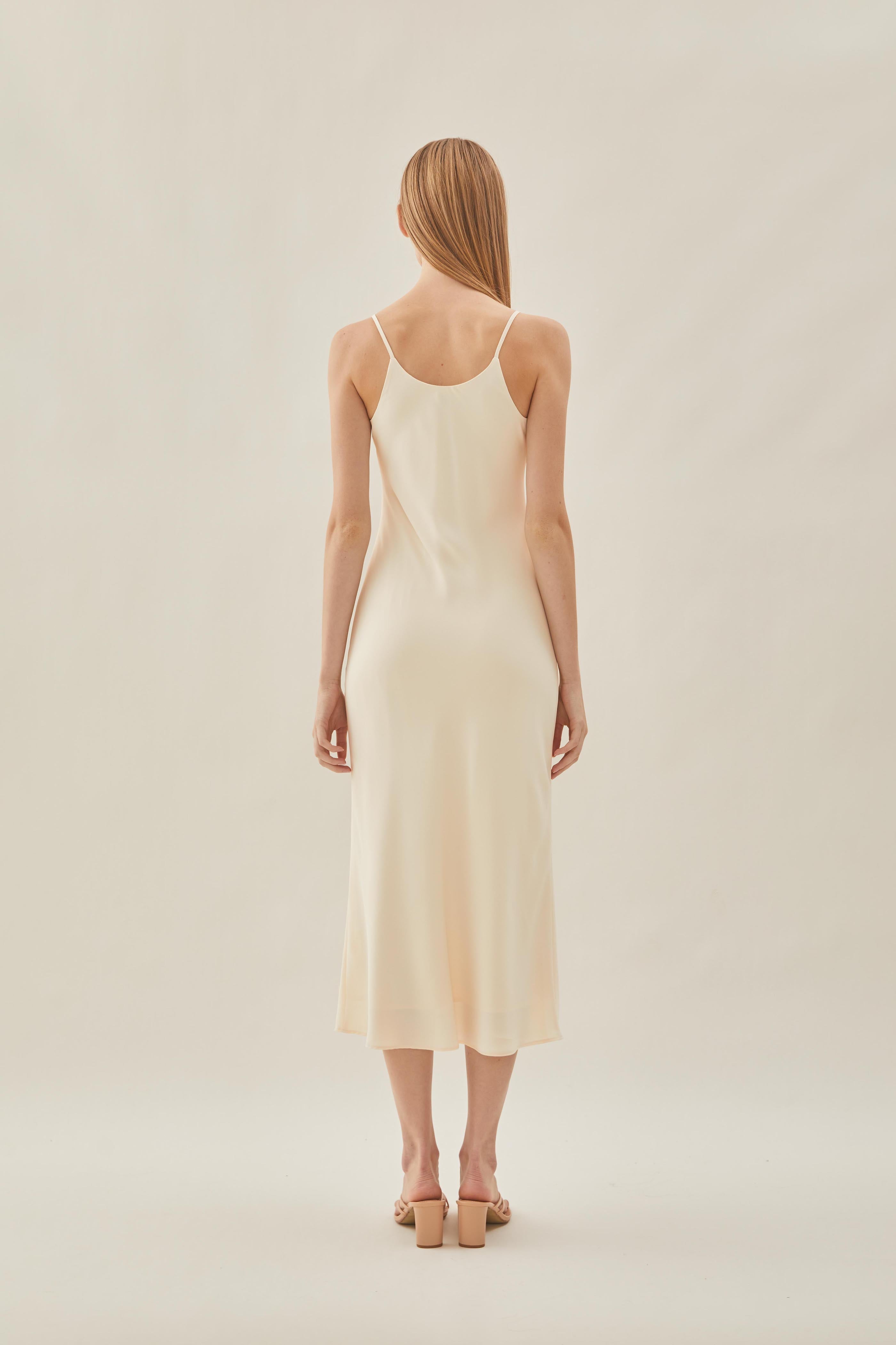 V Neck Slip Dress in Pearl