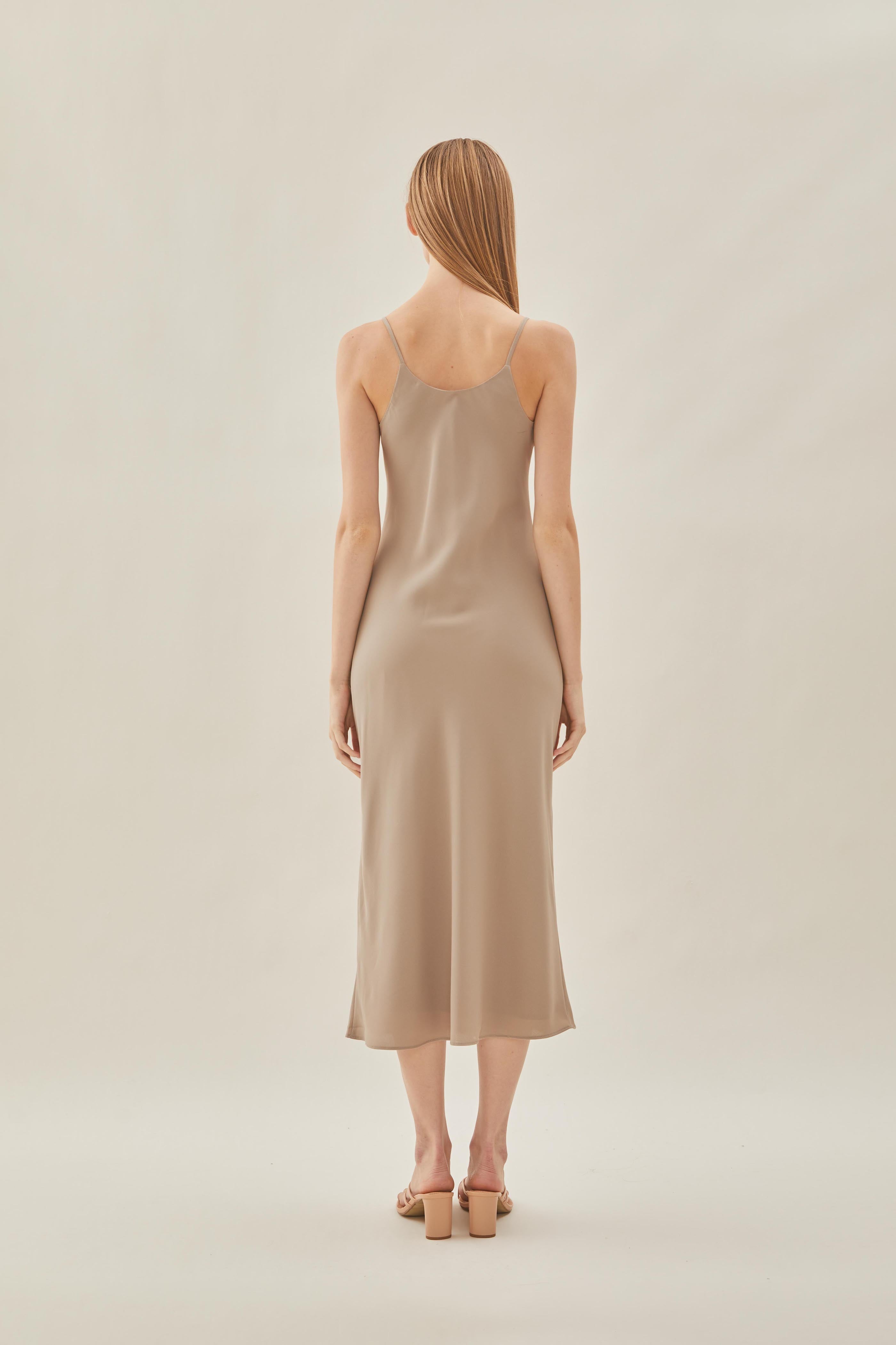 V Neck Slip Dress in Taupe