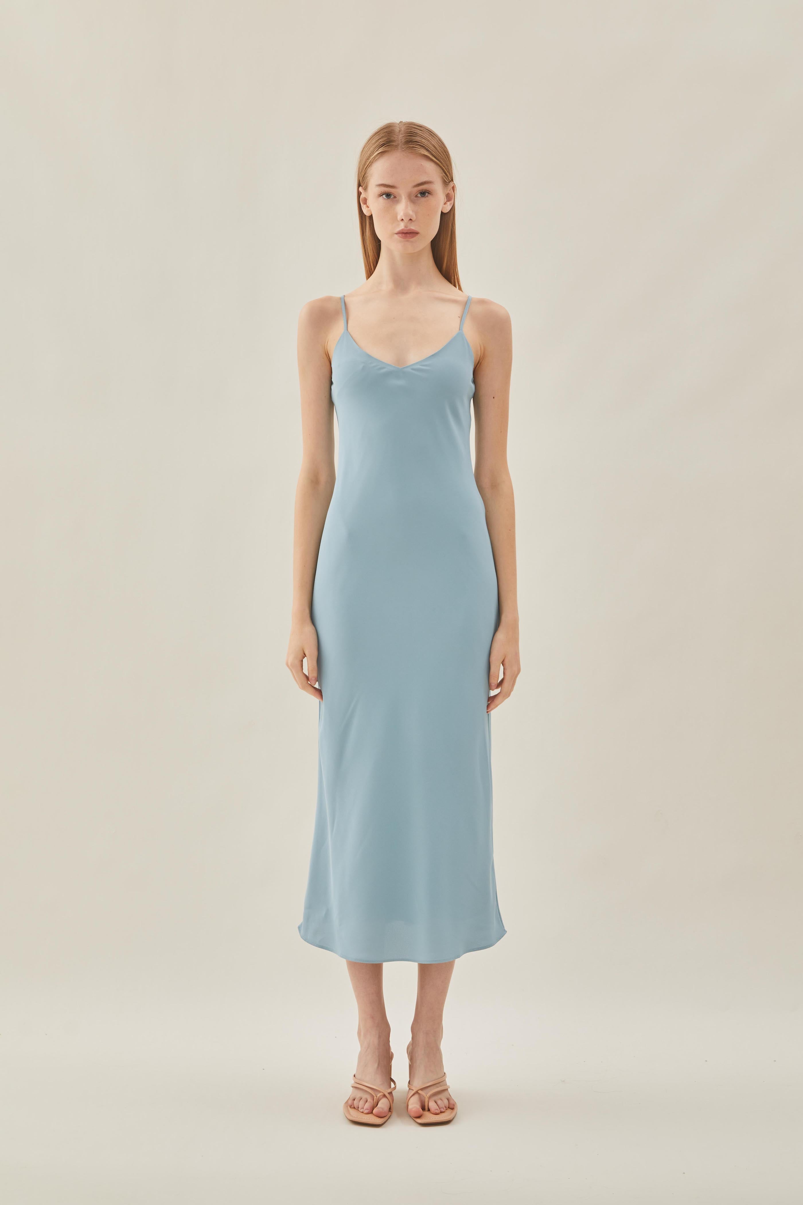 V Neck Slip Dress in Ocean