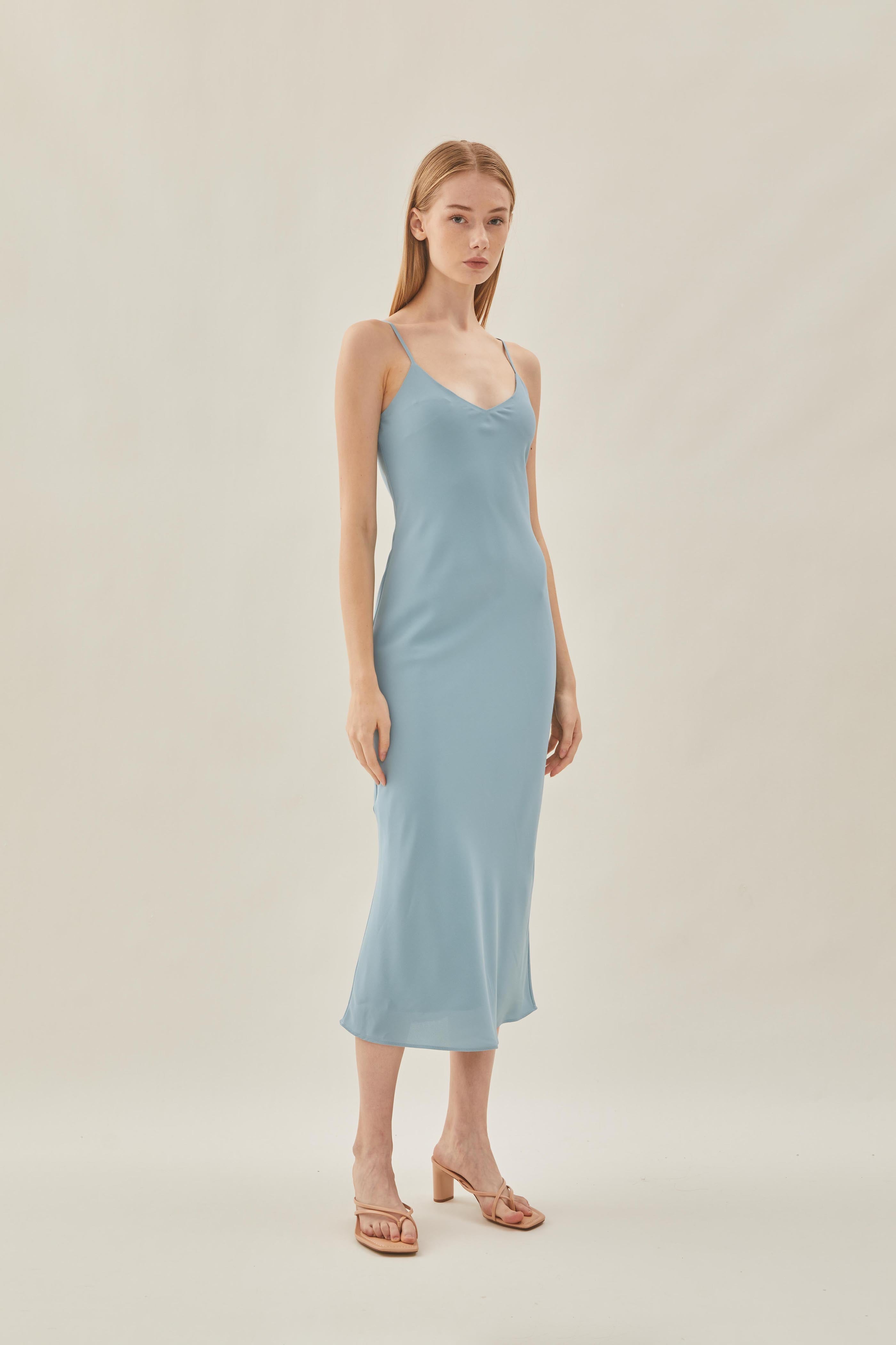 V Neck Slip Dress in Ocean