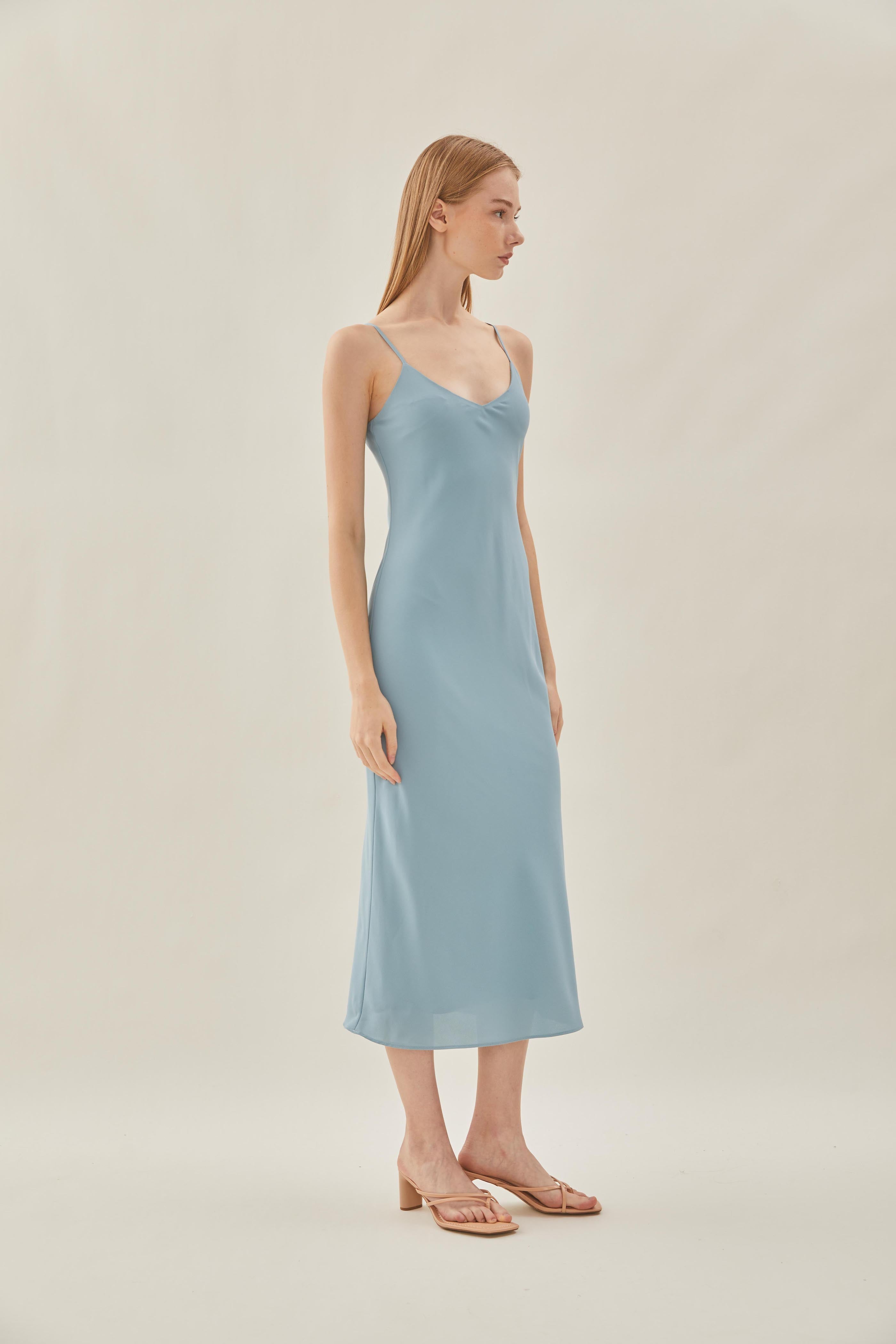 V Neck Slip Dress in Ocean