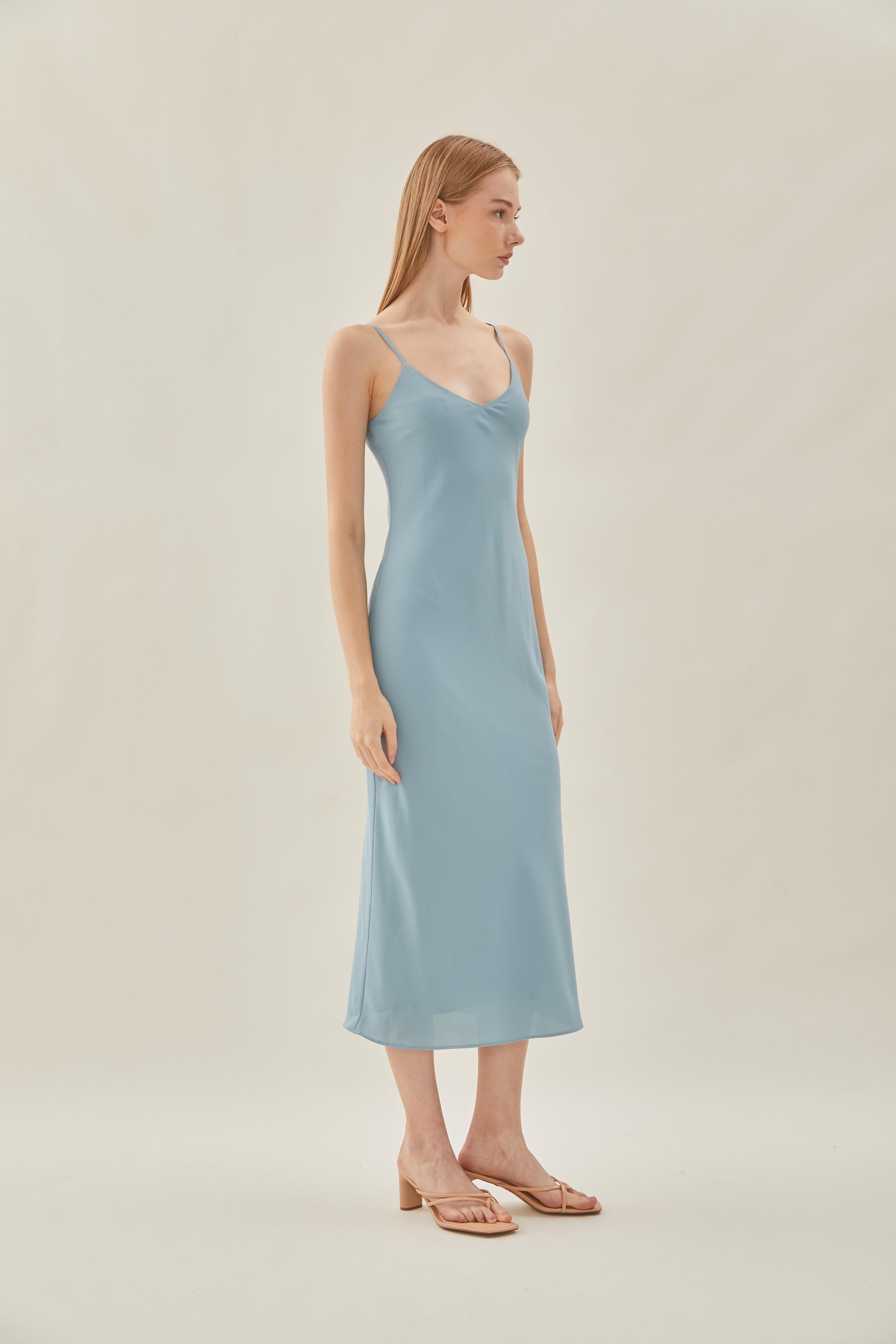 V Neck Slip Dress in Ocean