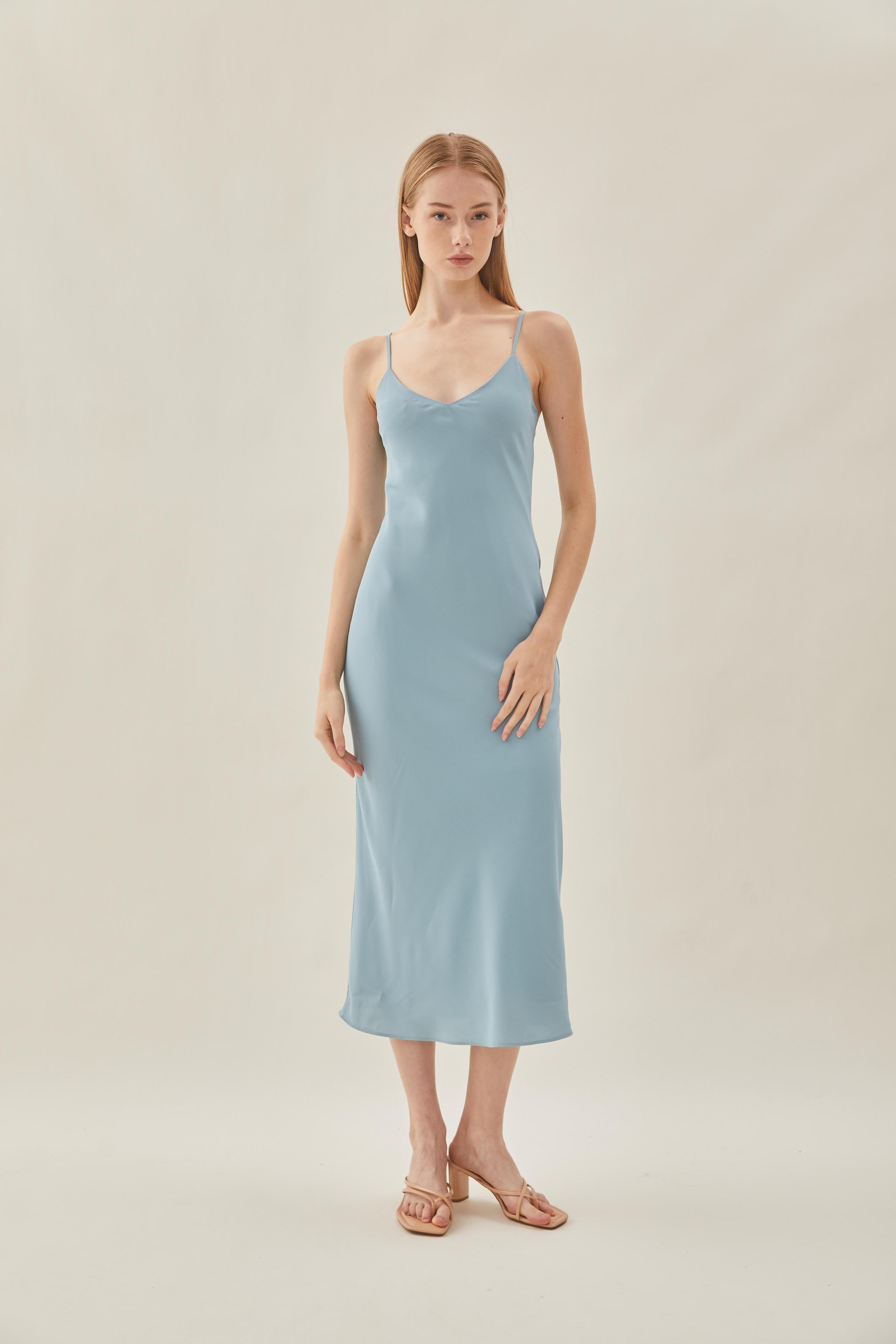 V Neck Slip Dress in Ocean