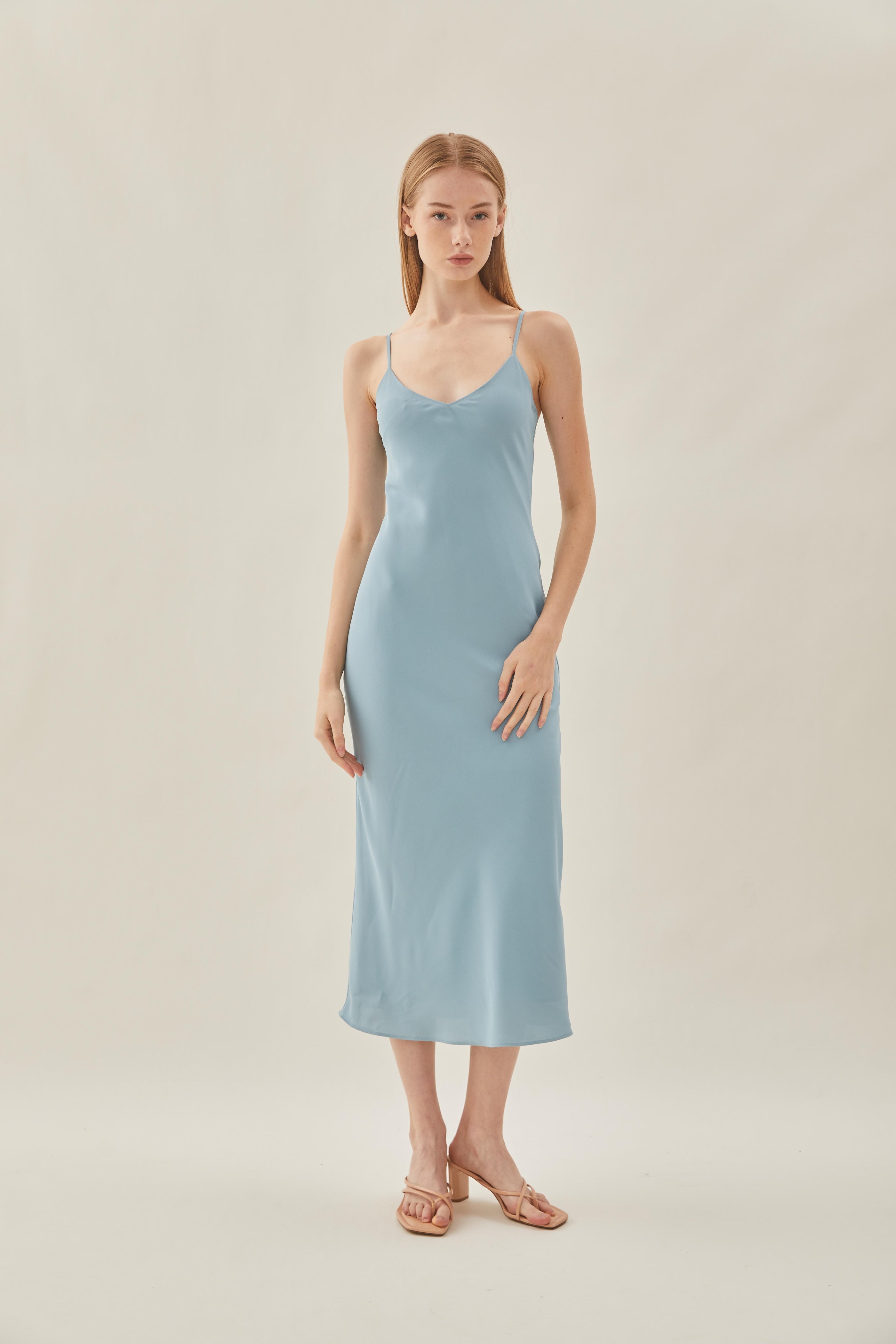 V Neck Slip Dress in Ocean
