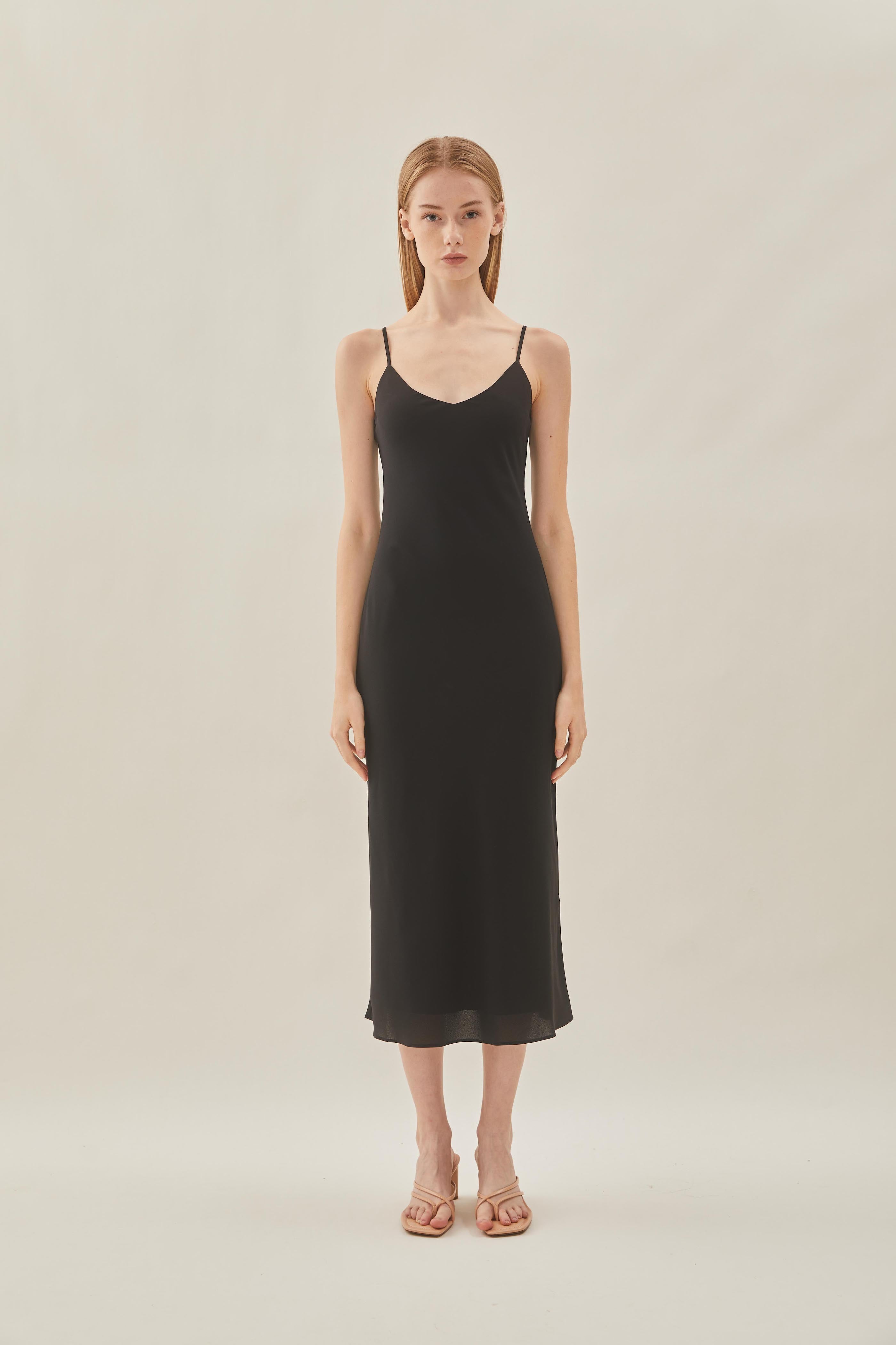 V Neck Slip Dress in Black