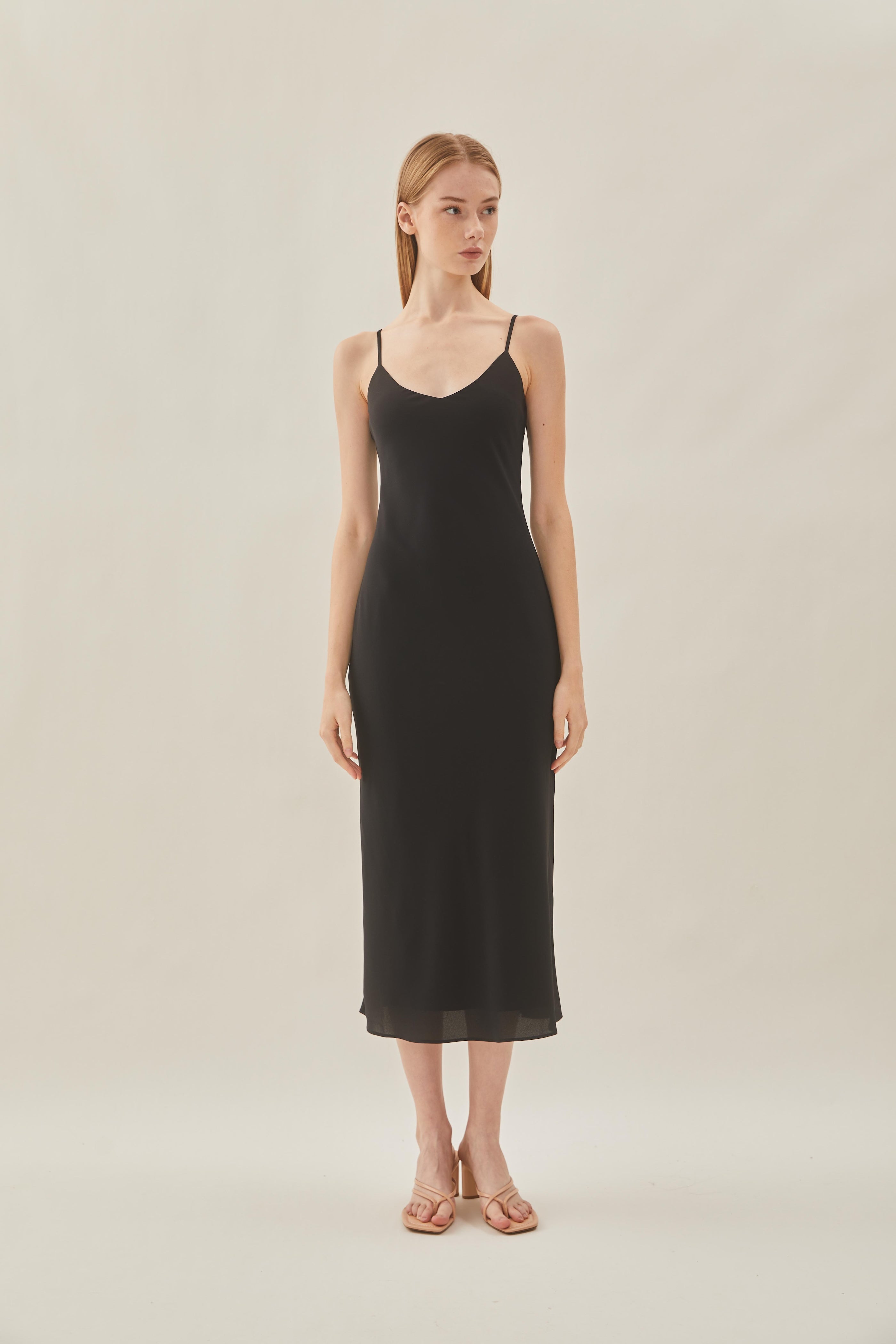V Neck Slip Dress in Black
