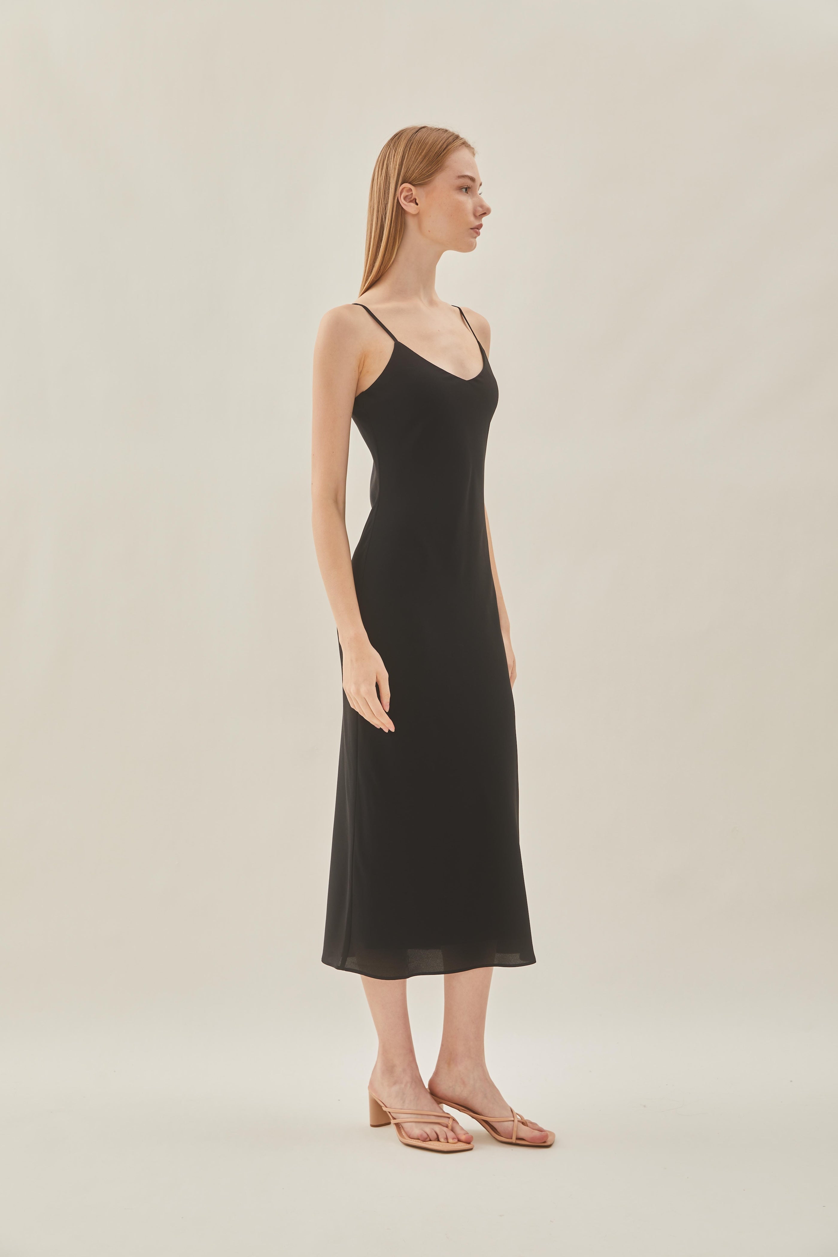 V Neck Slip Dress in Black