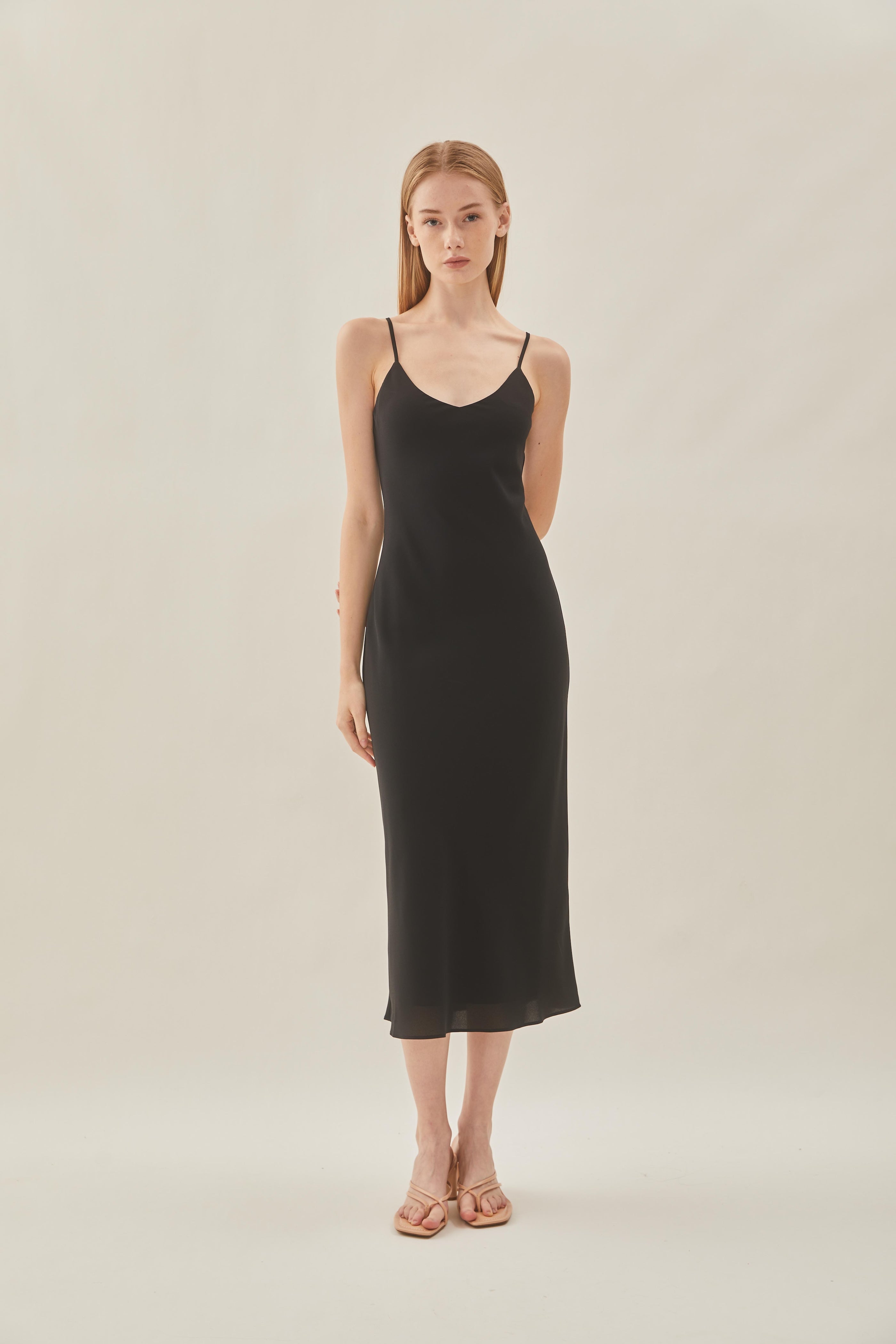 V Neck Slip Dress in Black