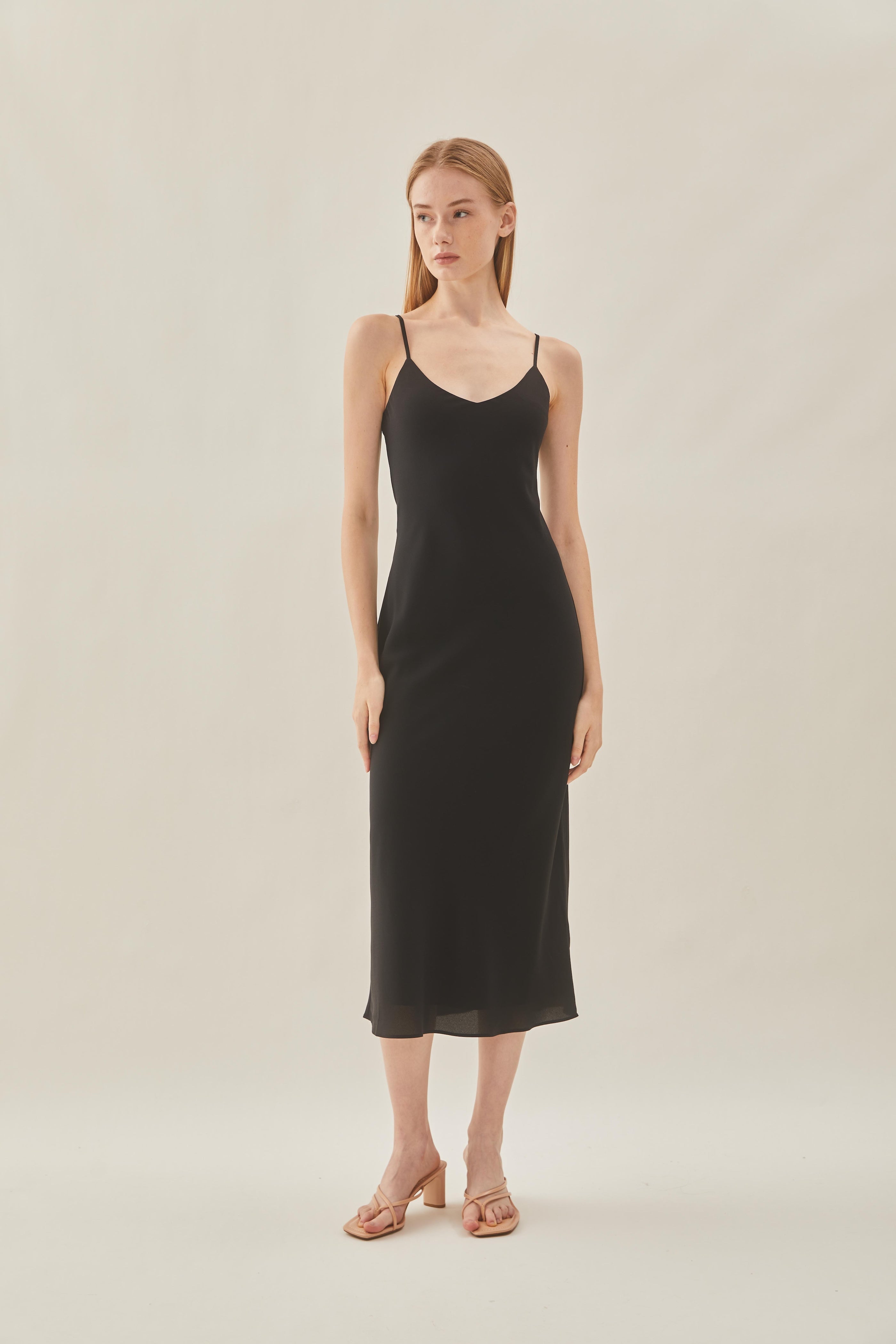 V Neck Slip Dress in Black