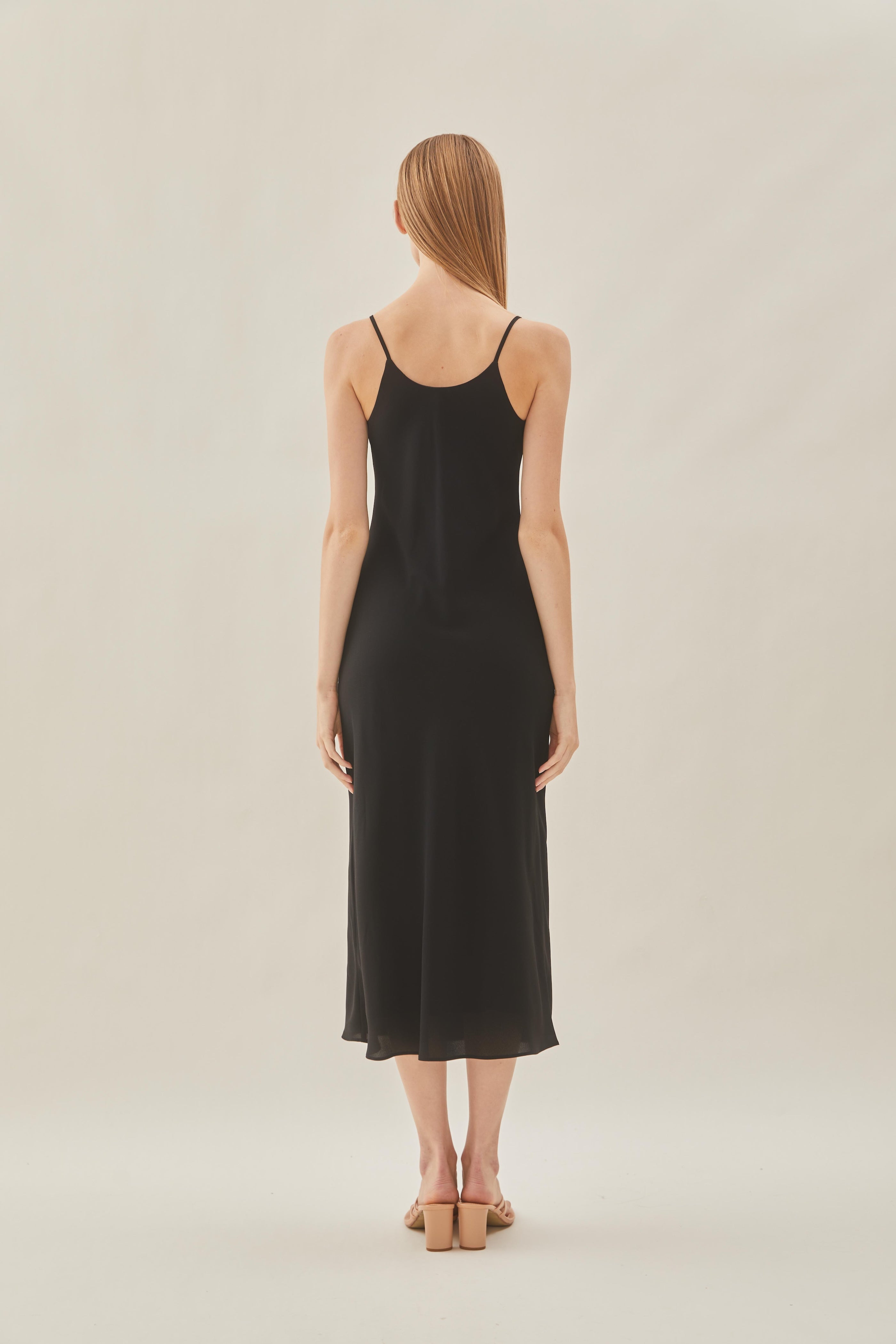 V Neck Slip Dress in Black