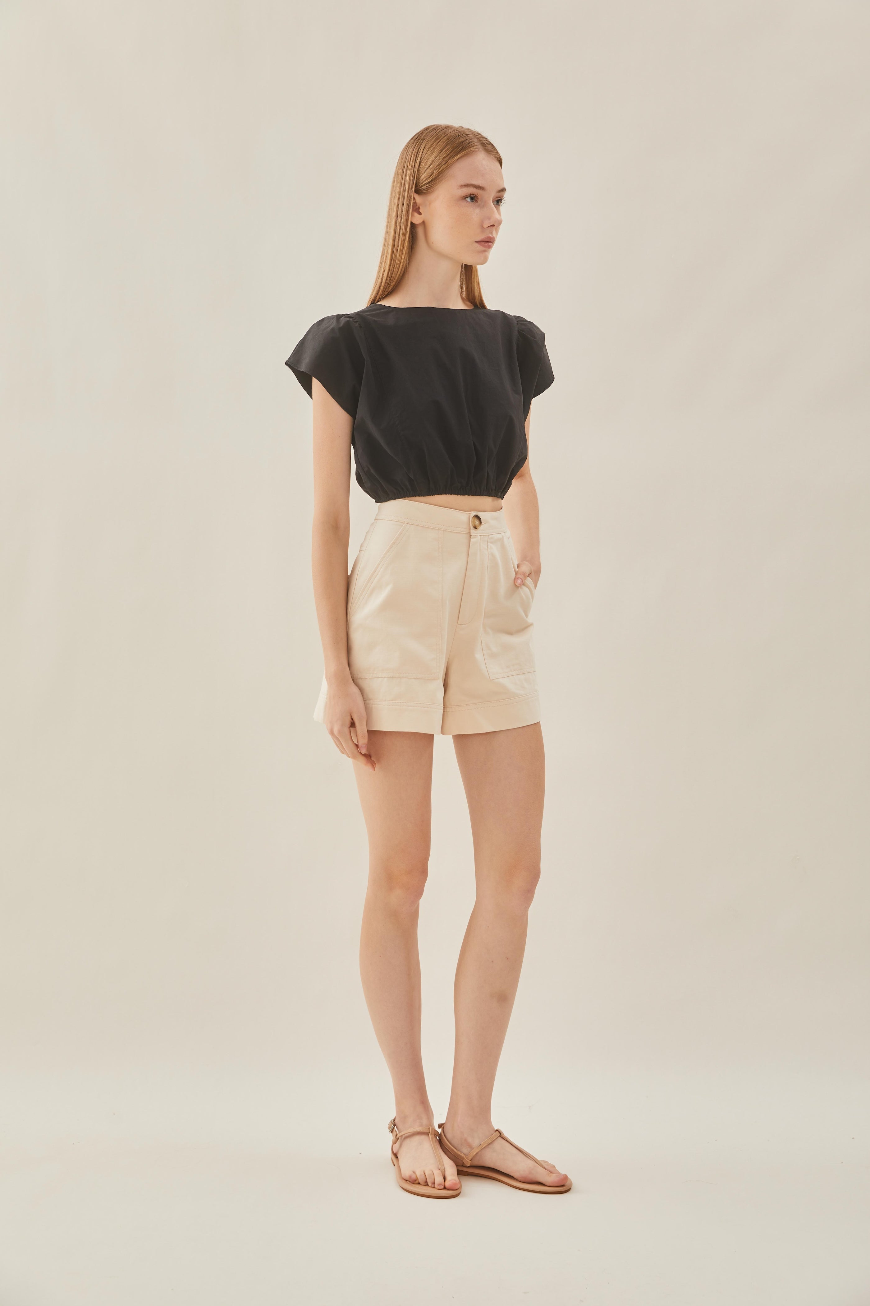 Cropped Button Back Top in Black
