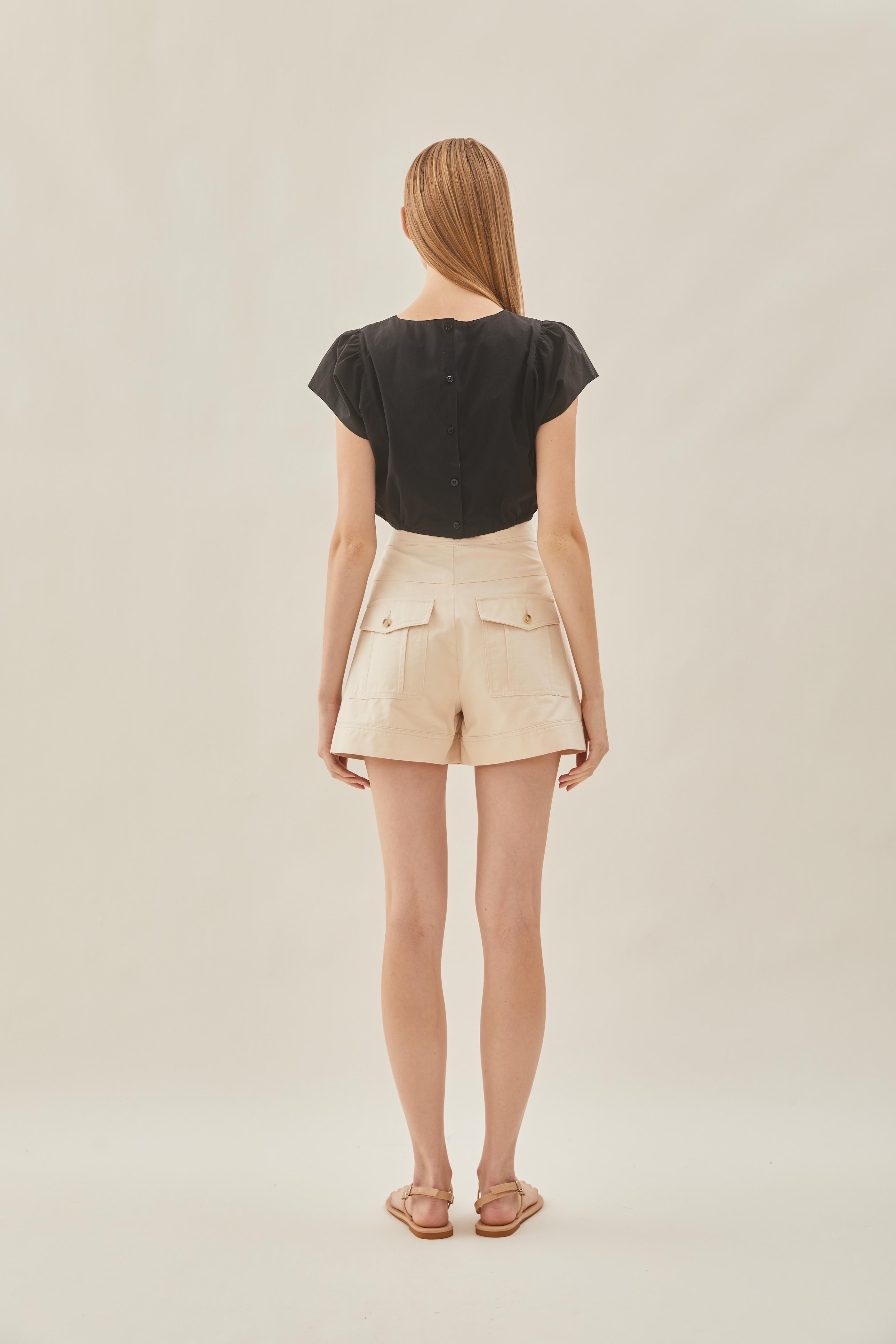 Cropped Button Back Top in Black