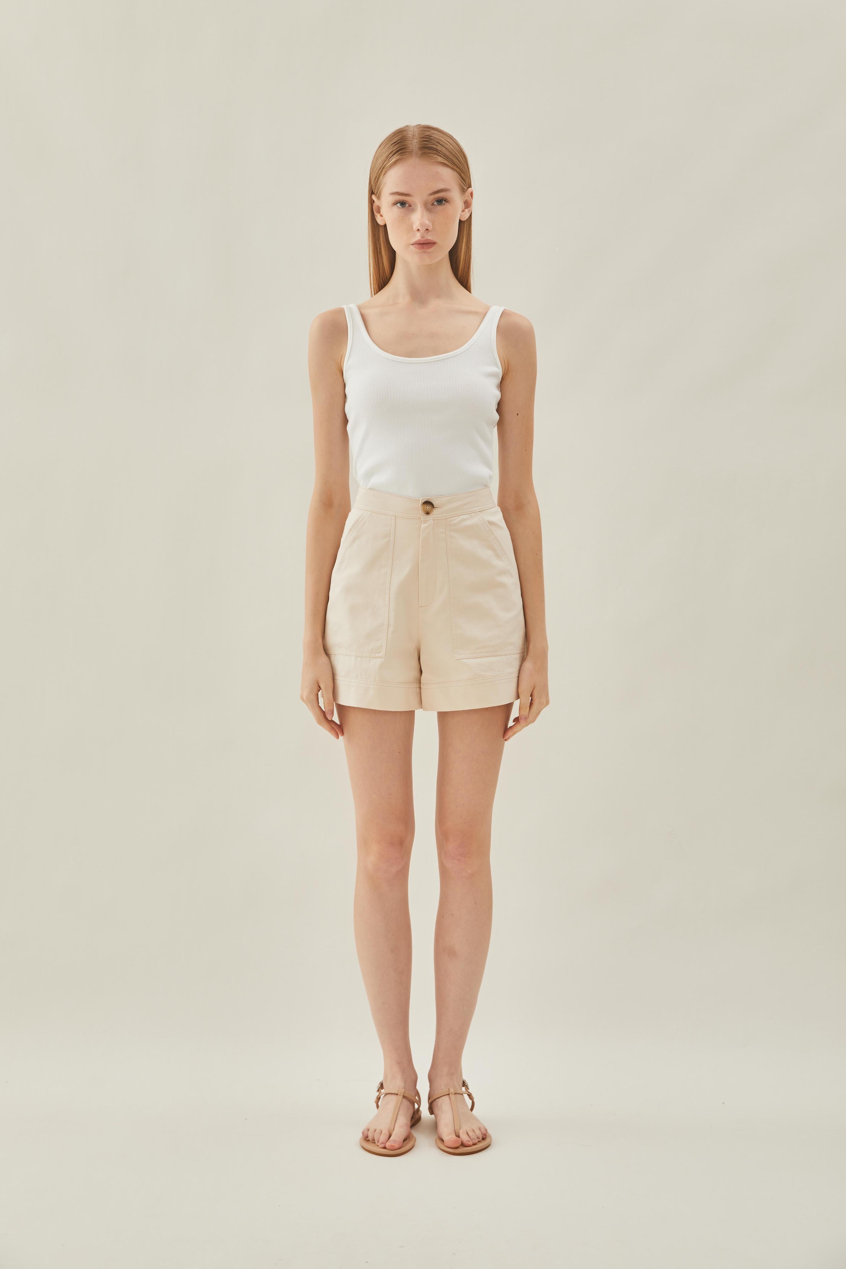 Cotton Flared Shorts in Ecru