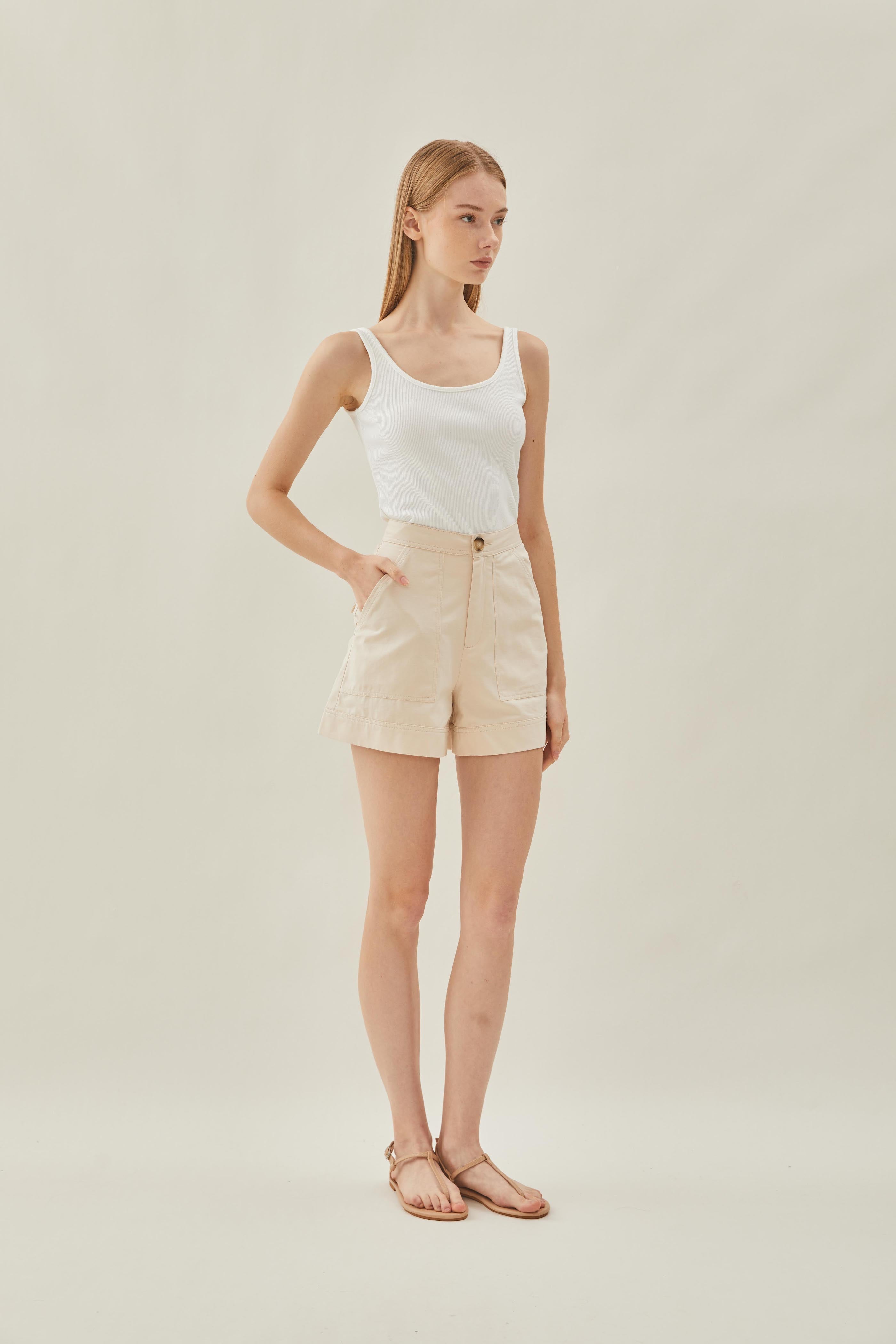 Cotton Flared Shorts in Ecru