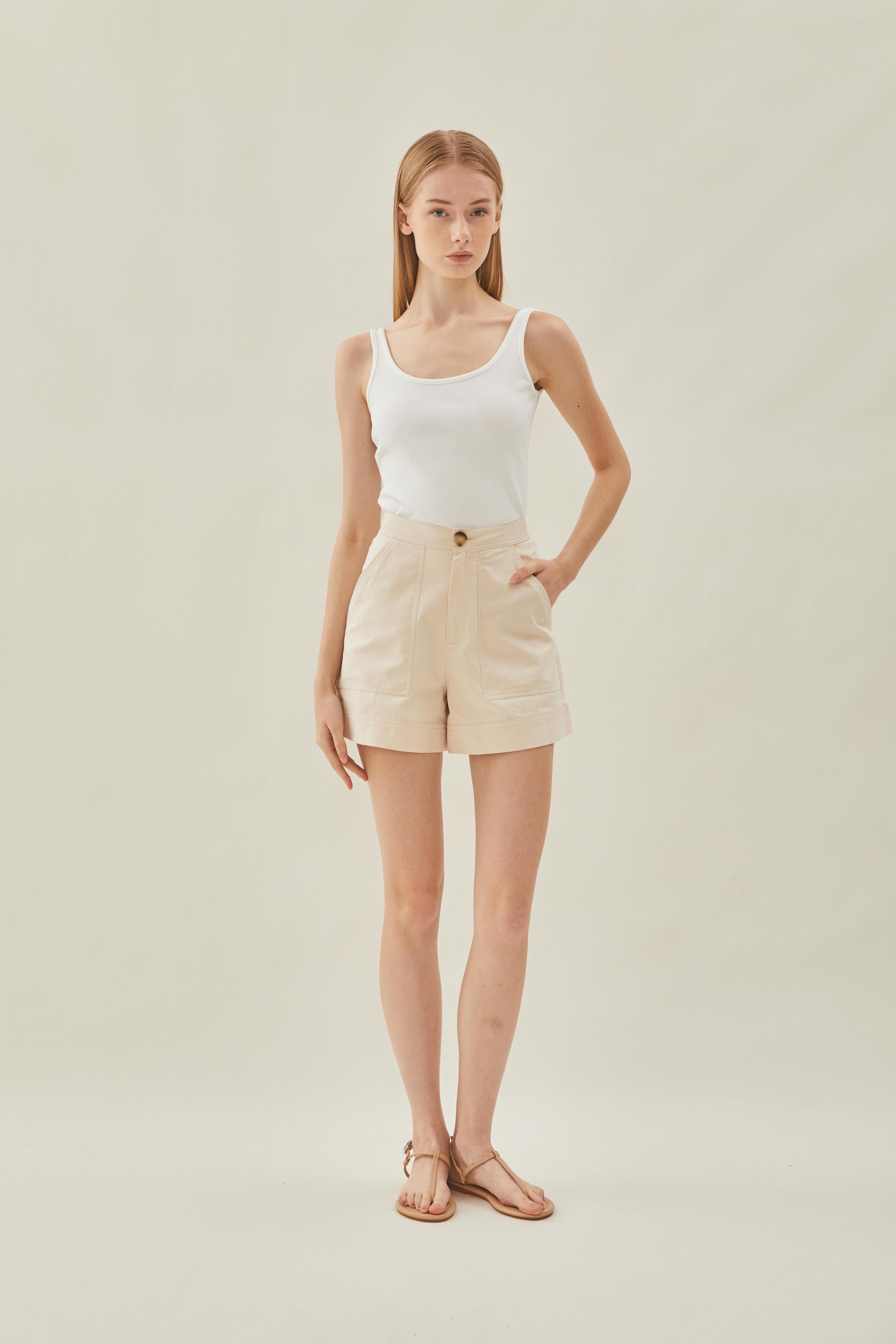 Cotton Flared Shorts in Ecru