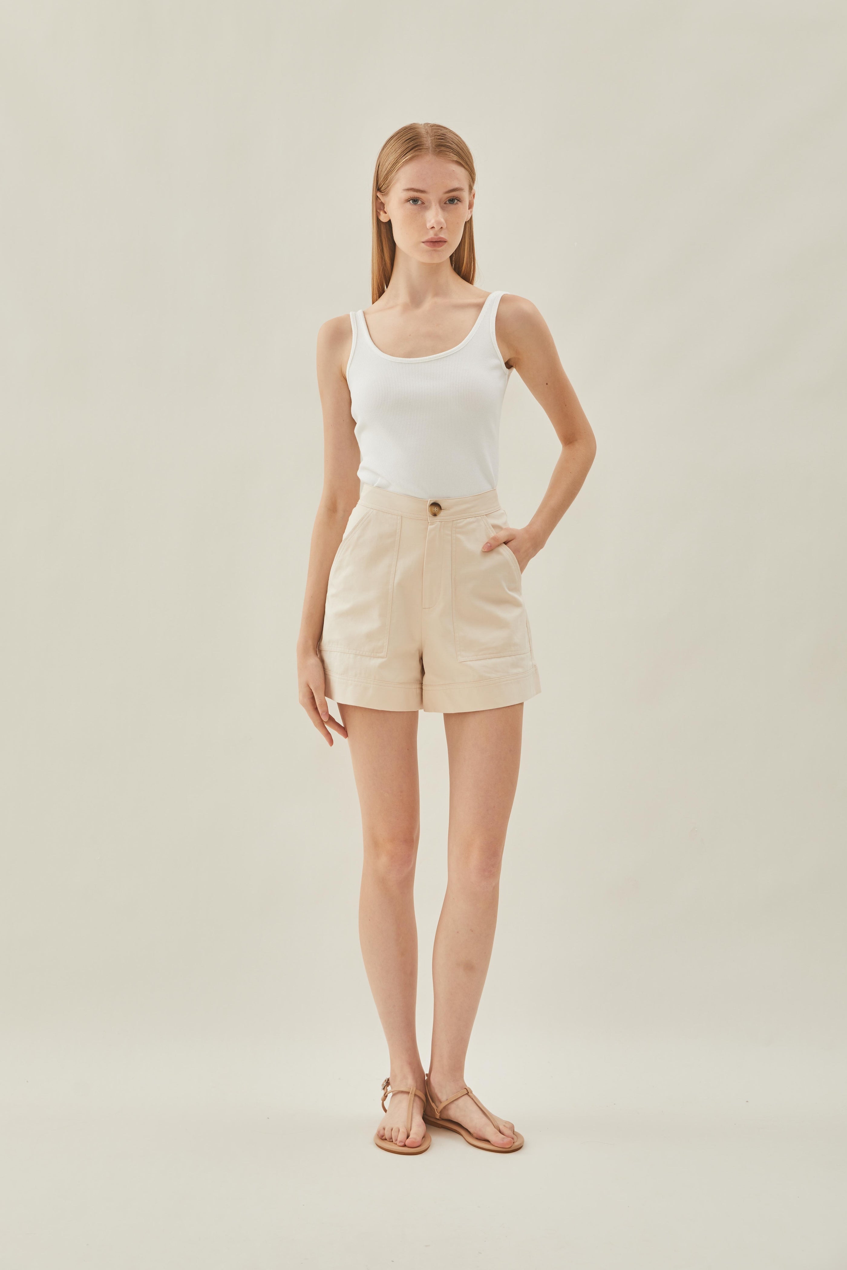 Cotton Flared Shorts in Ecru