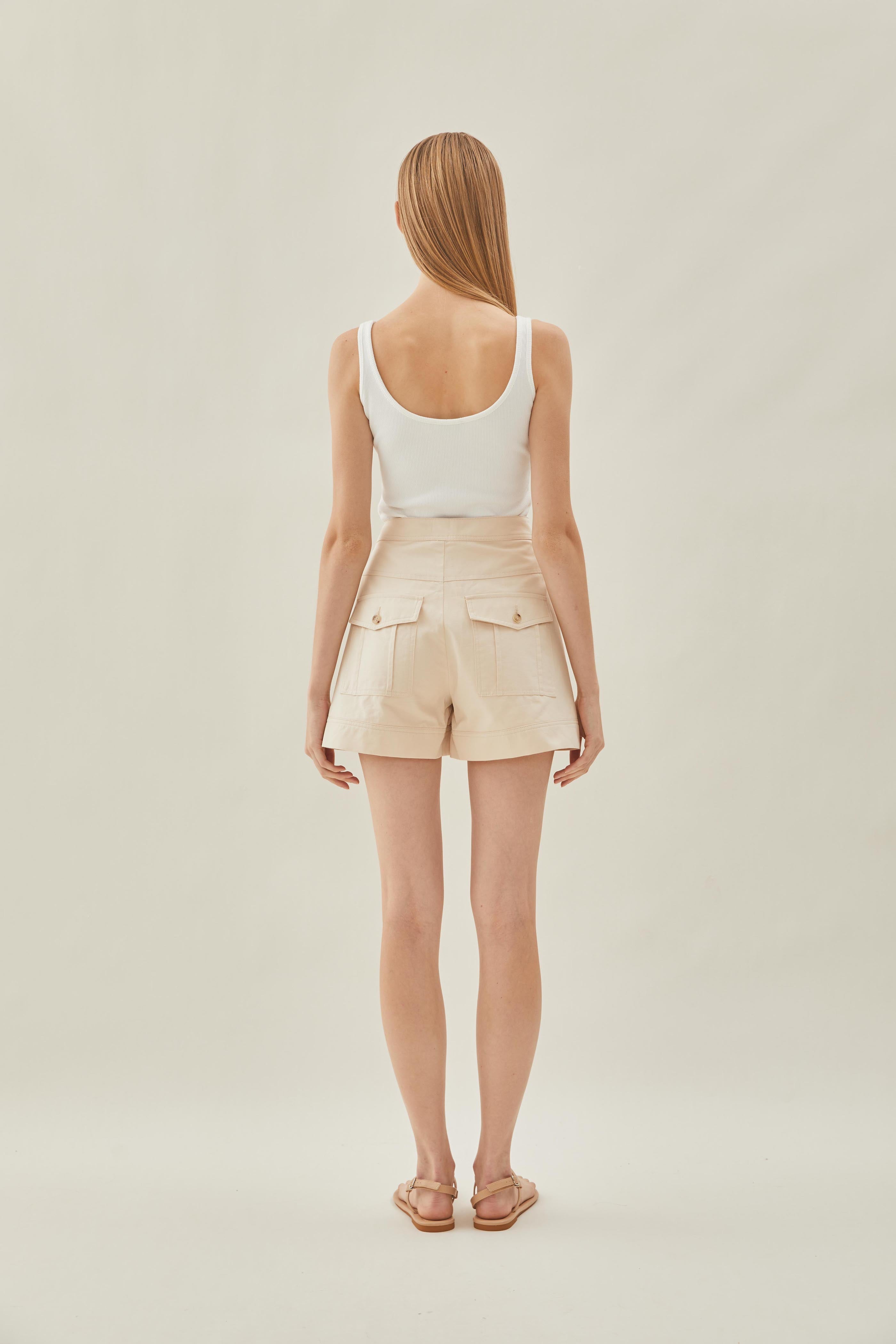 Cotton Flared Shorts in Ecru