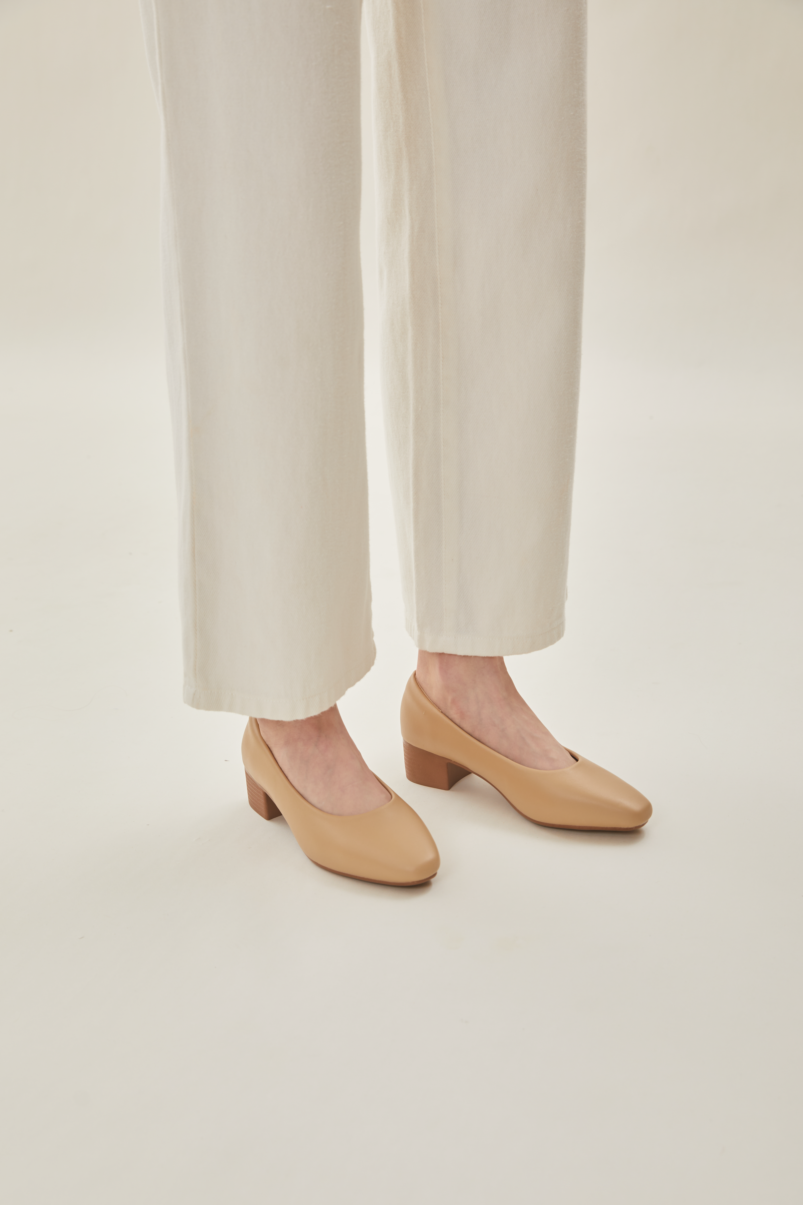 Rea Square Toe Pumps in Beige