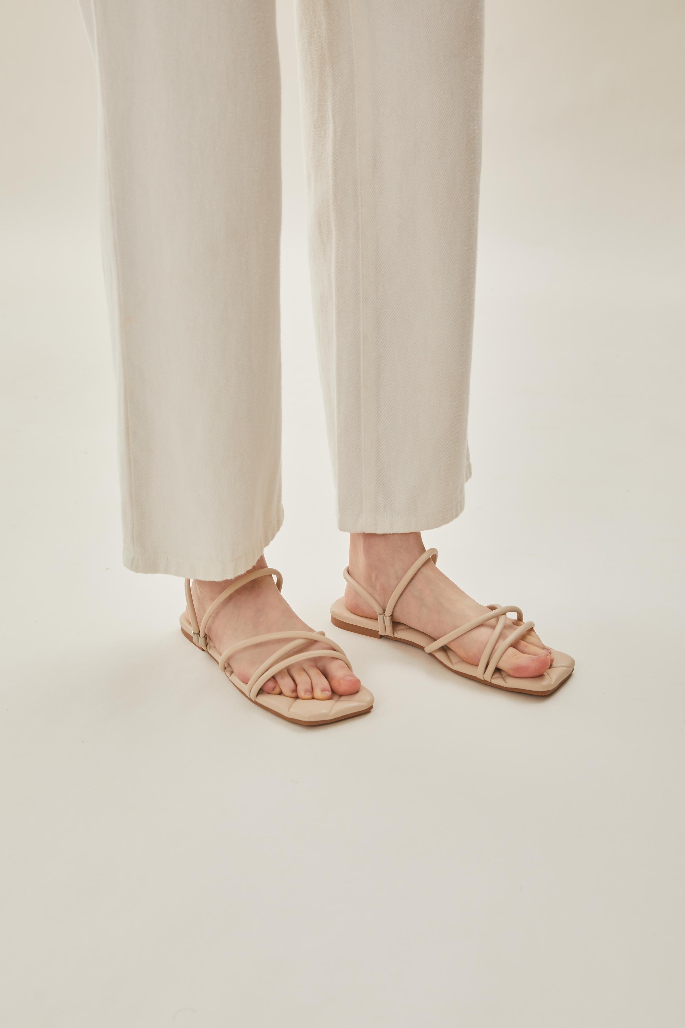 Lea Cross Sandals in Cream