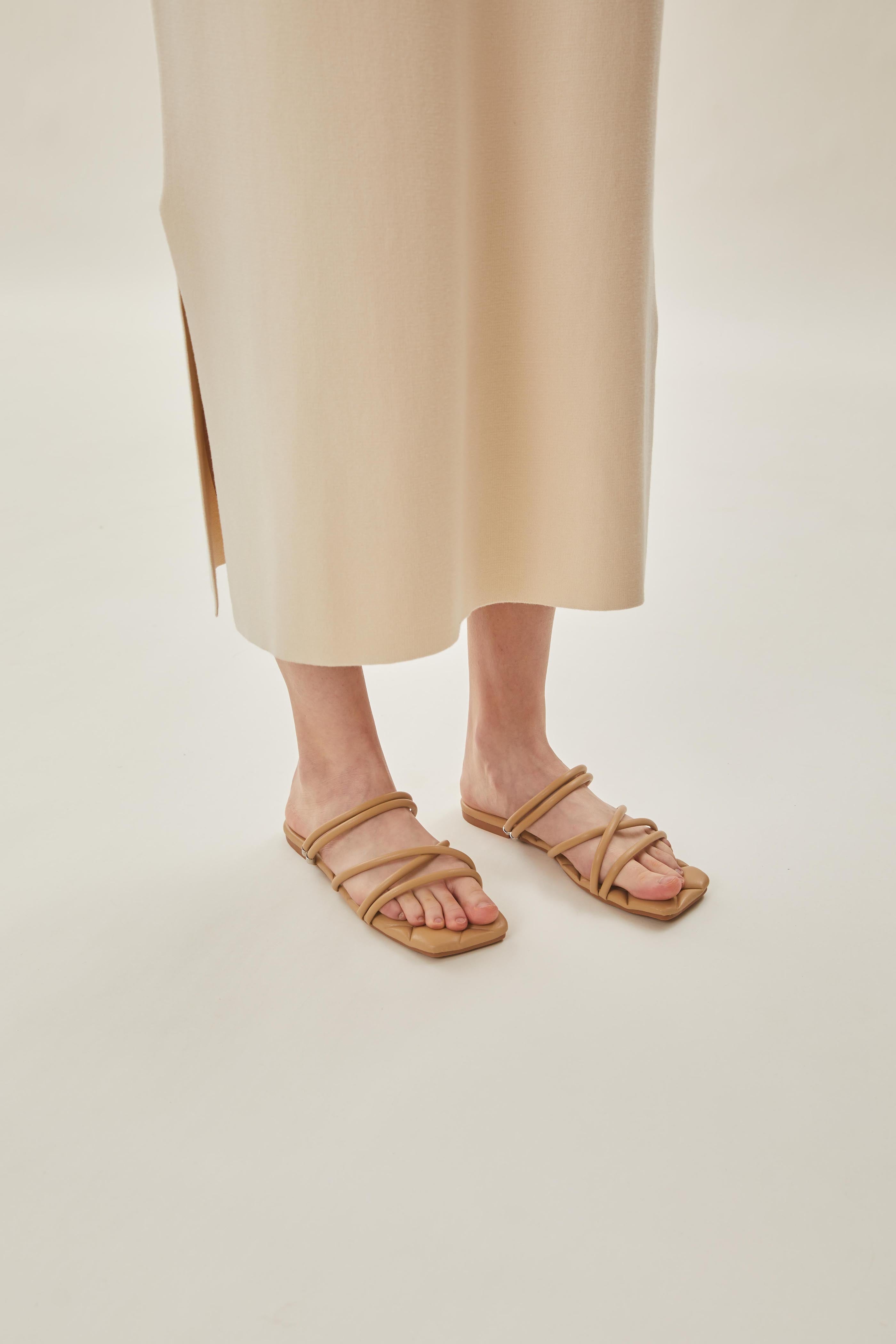 Lea Cross Sandals in Beige