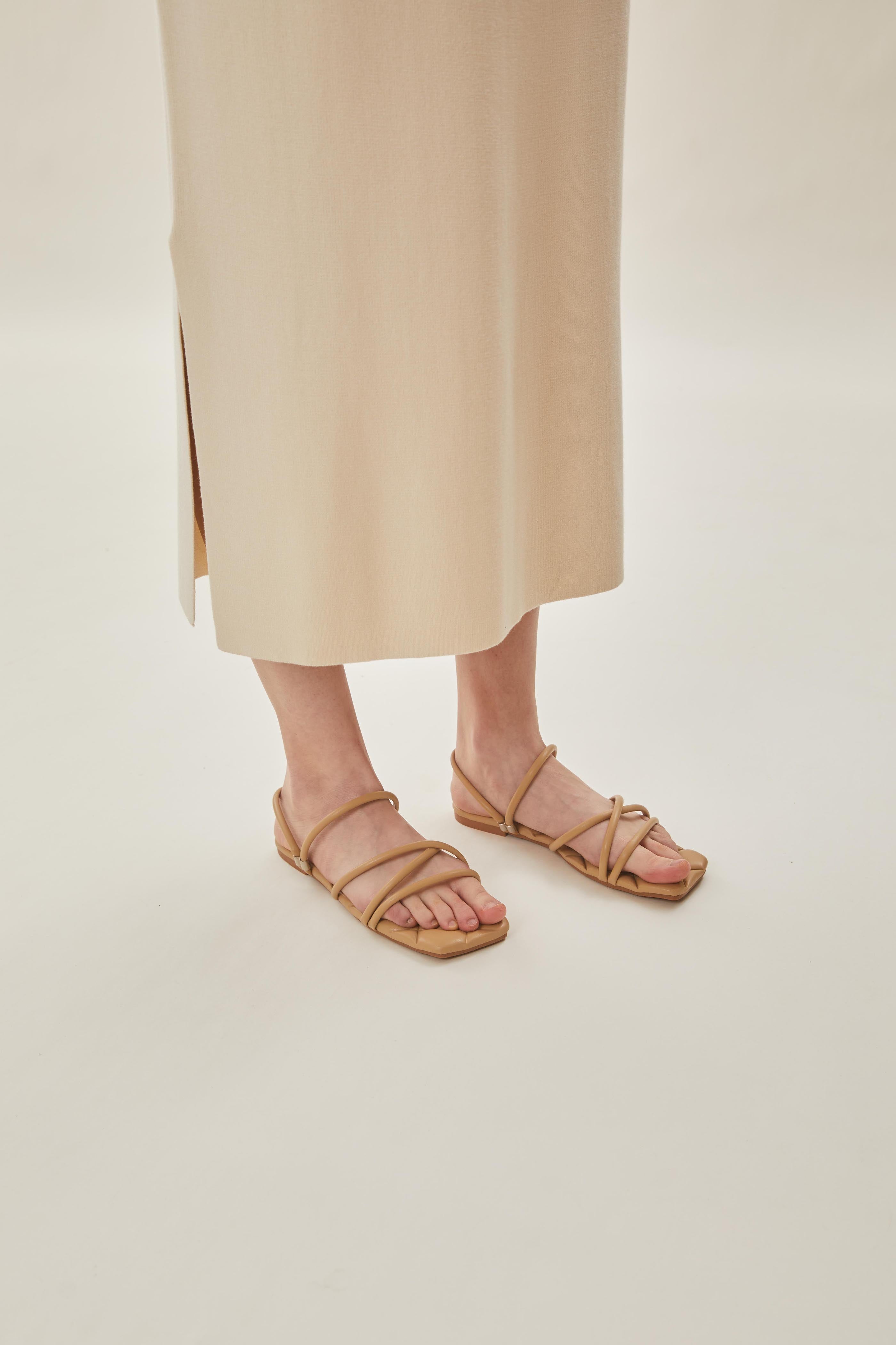 Lea Cross Sandals in Beige