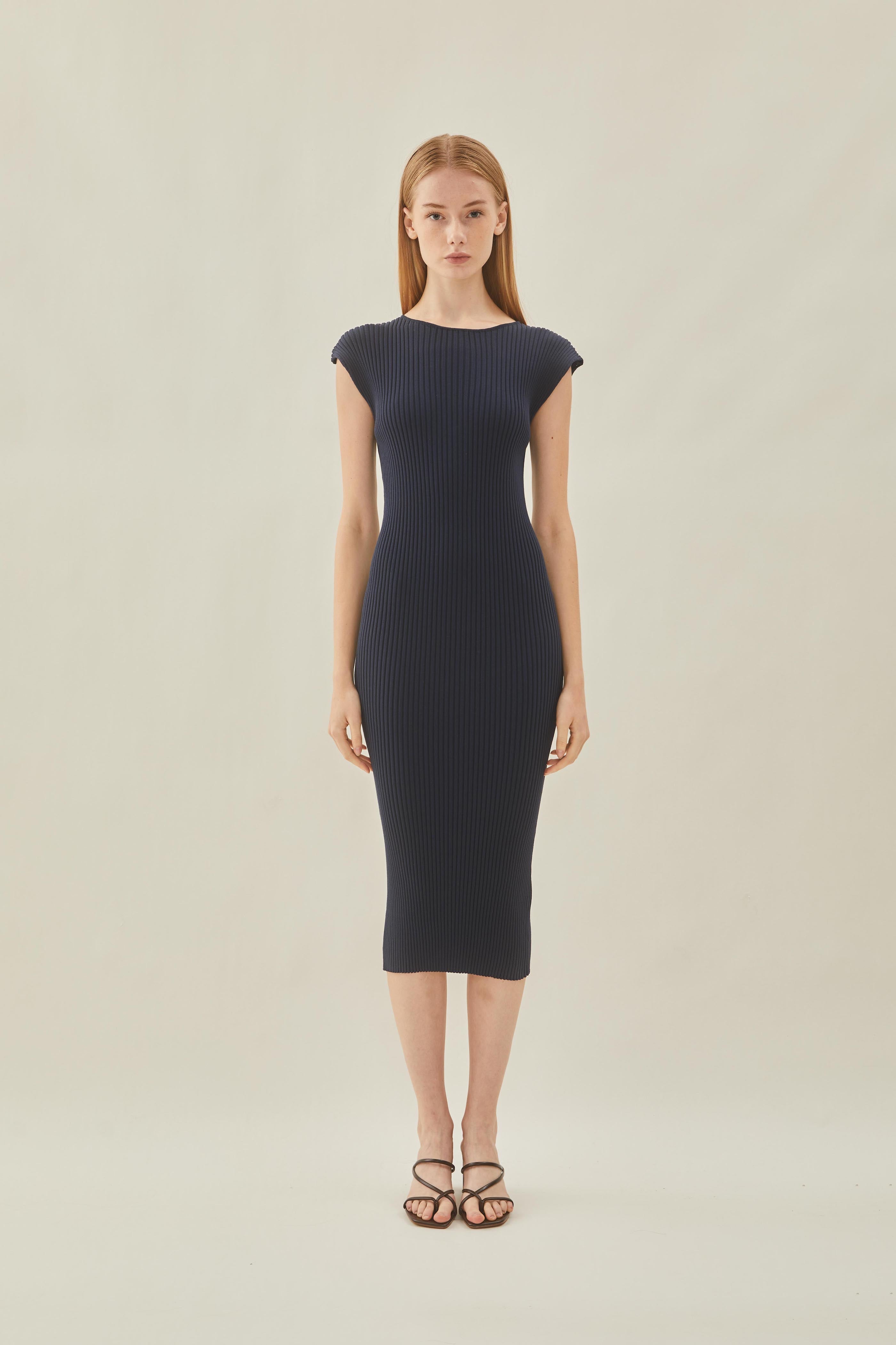 Boat Neck Knit Dress in Midnight