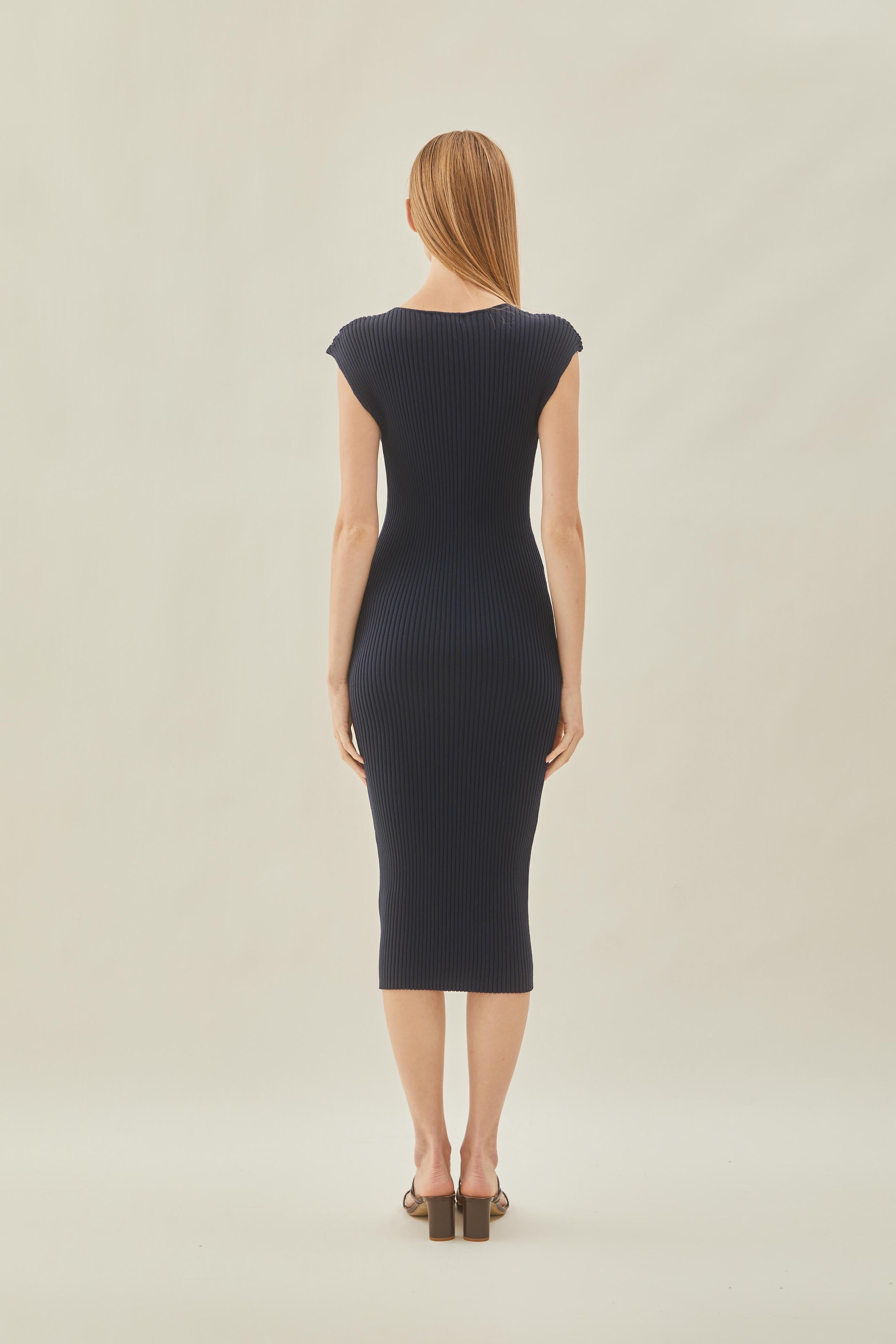 Boat Neck Knit Dress in Midnight