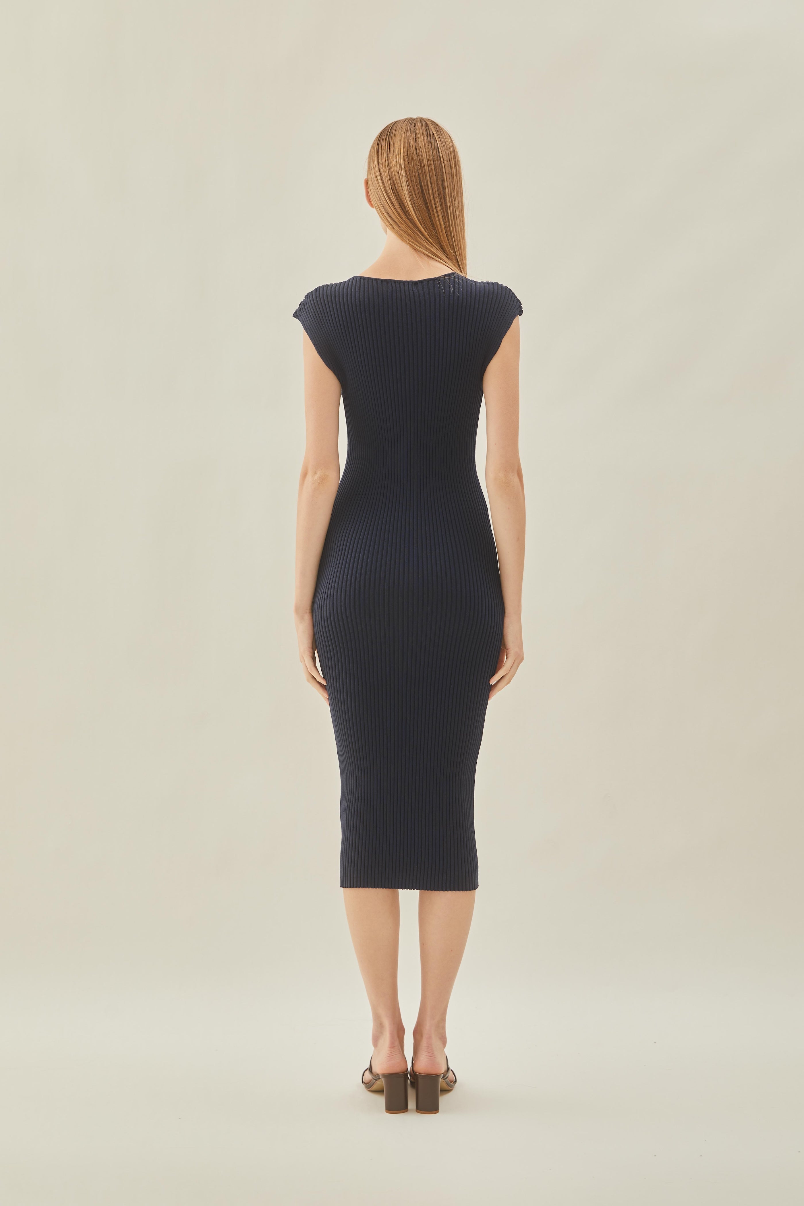 Boat Neck Knit Dress in Midnight