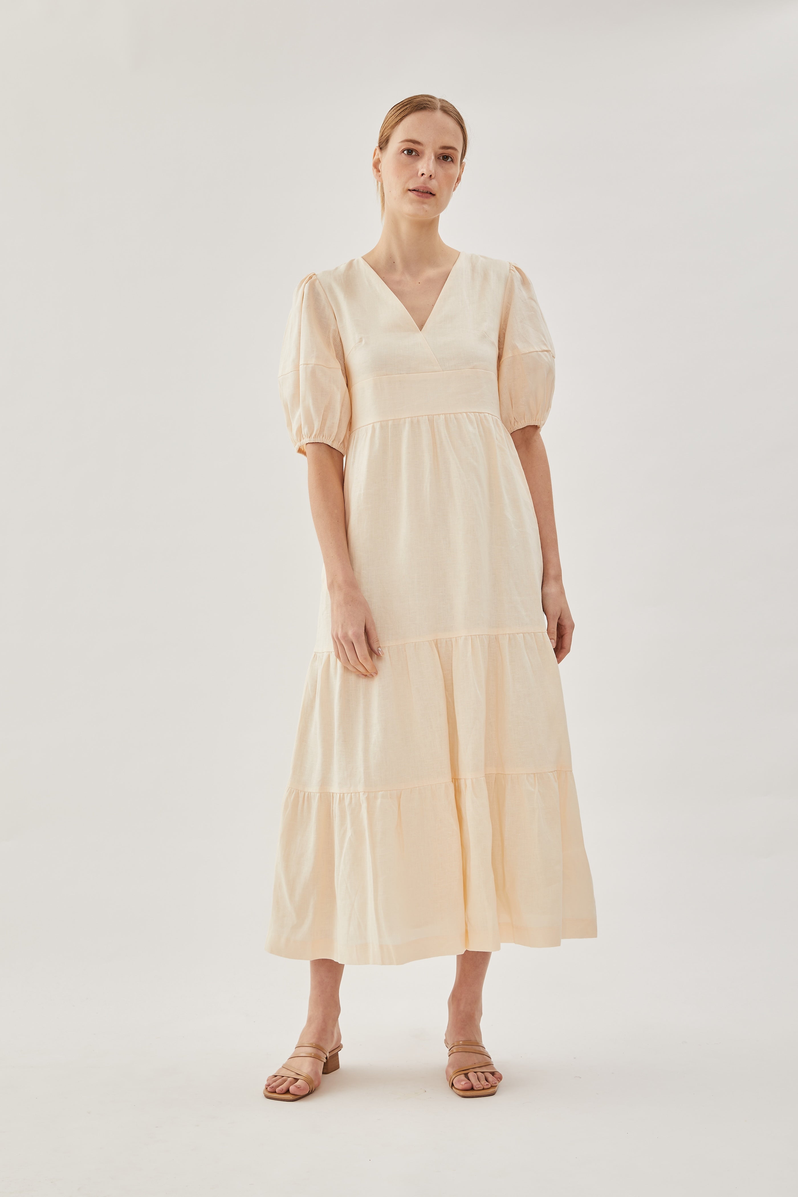 Linen Tiered Maxi Dress in Shell
