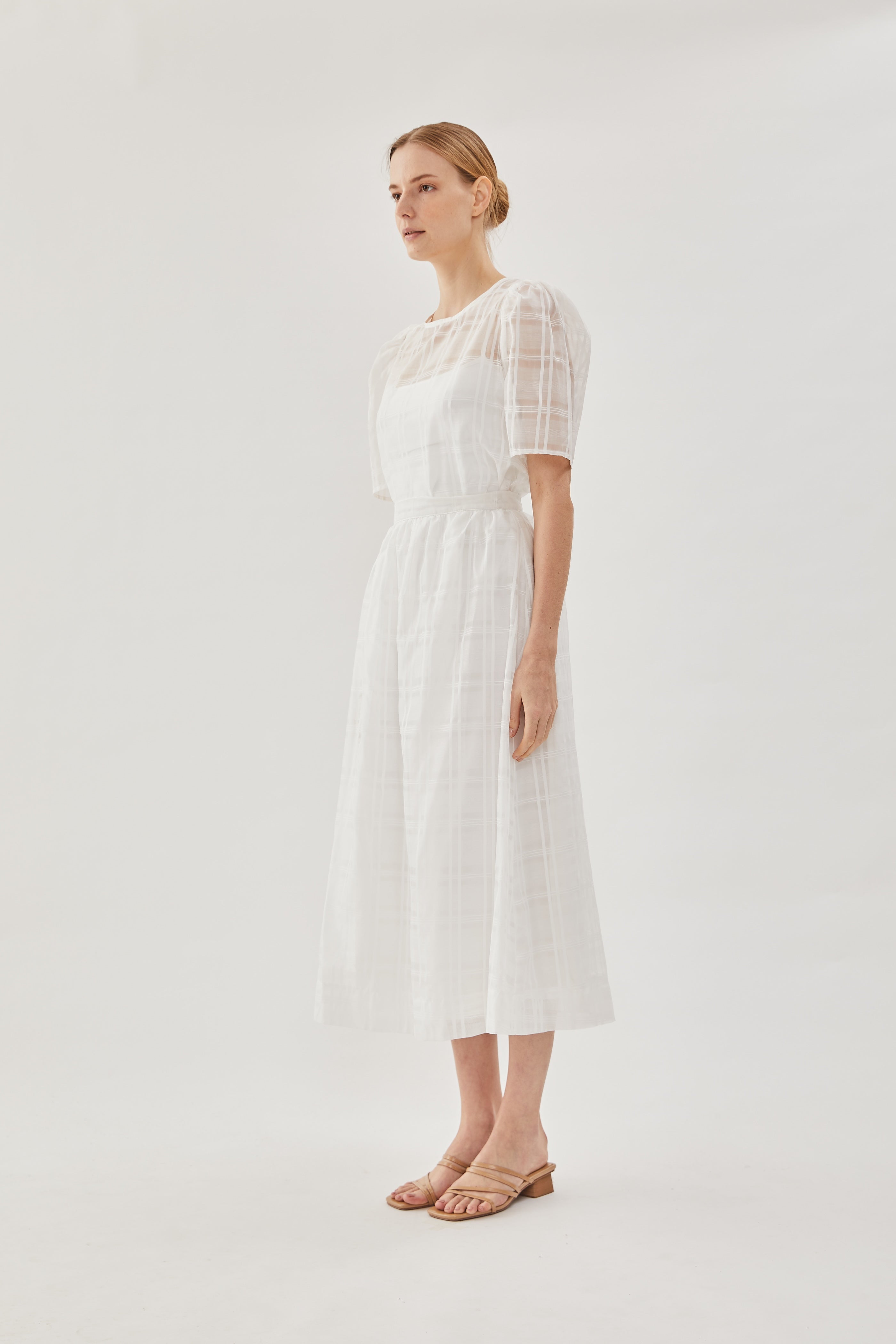 Checkered Crepe Midi Skirt