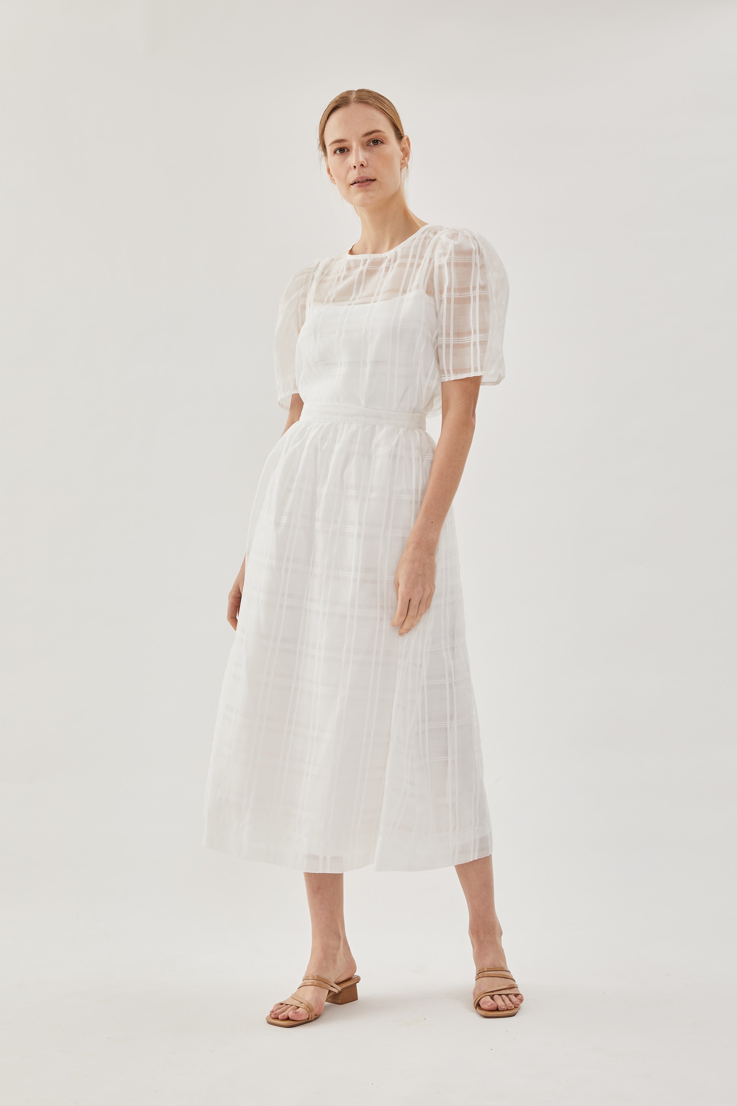 Checkered Crepe Midi Skirt
