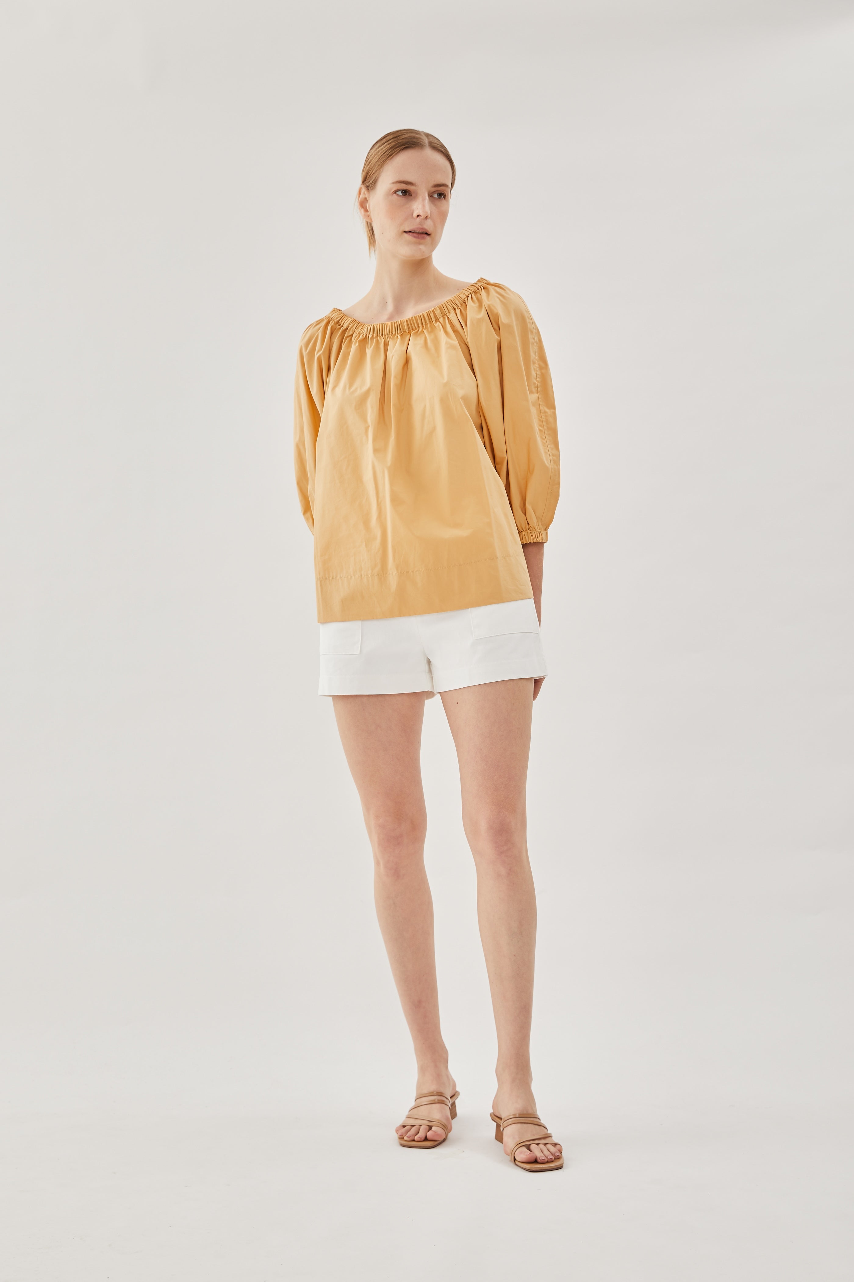 Cotton Gathered Top in Pale Orange