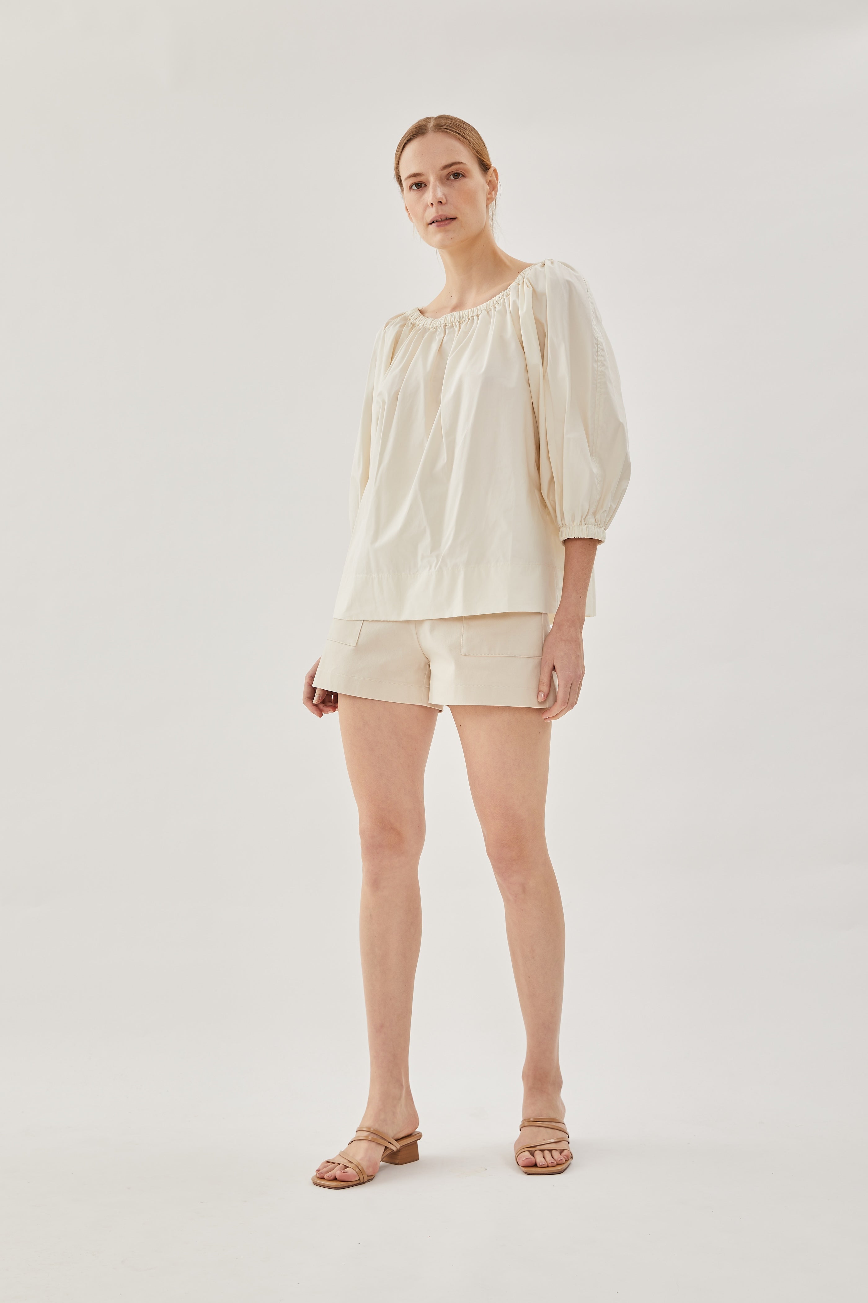 Cotton Gathered Top in Cream