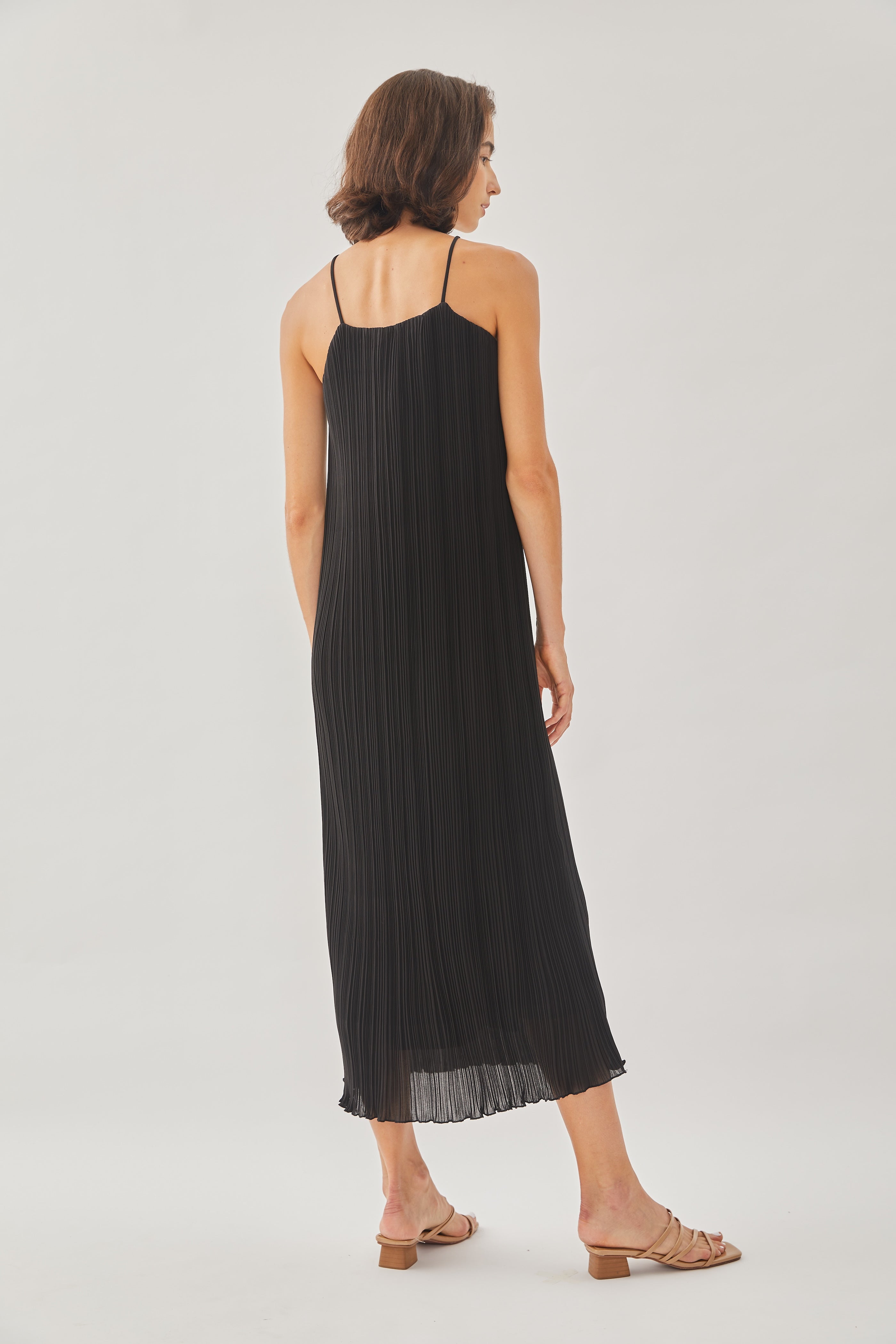 Halter Pleated Maxi Dress in Black