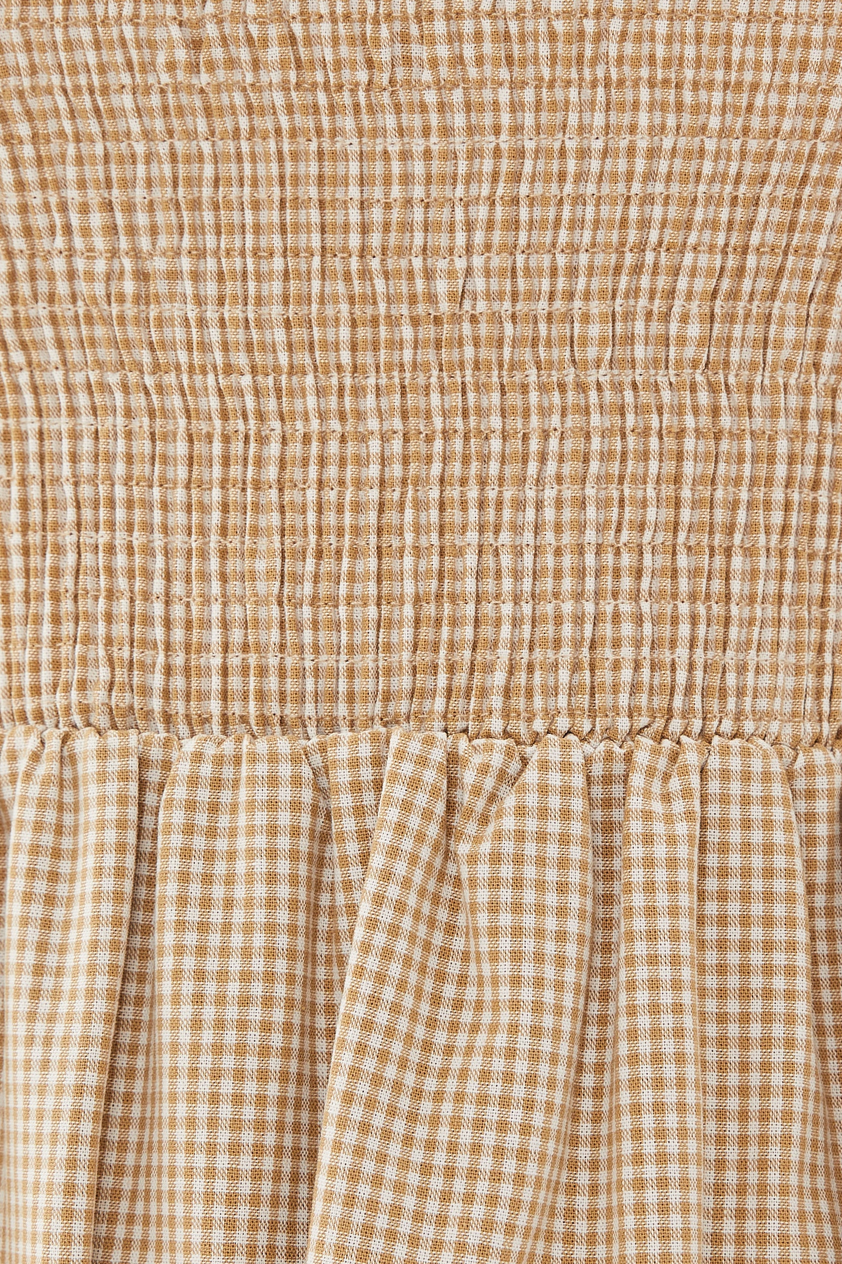 Cotton Shirred Dress in Checkered Sand