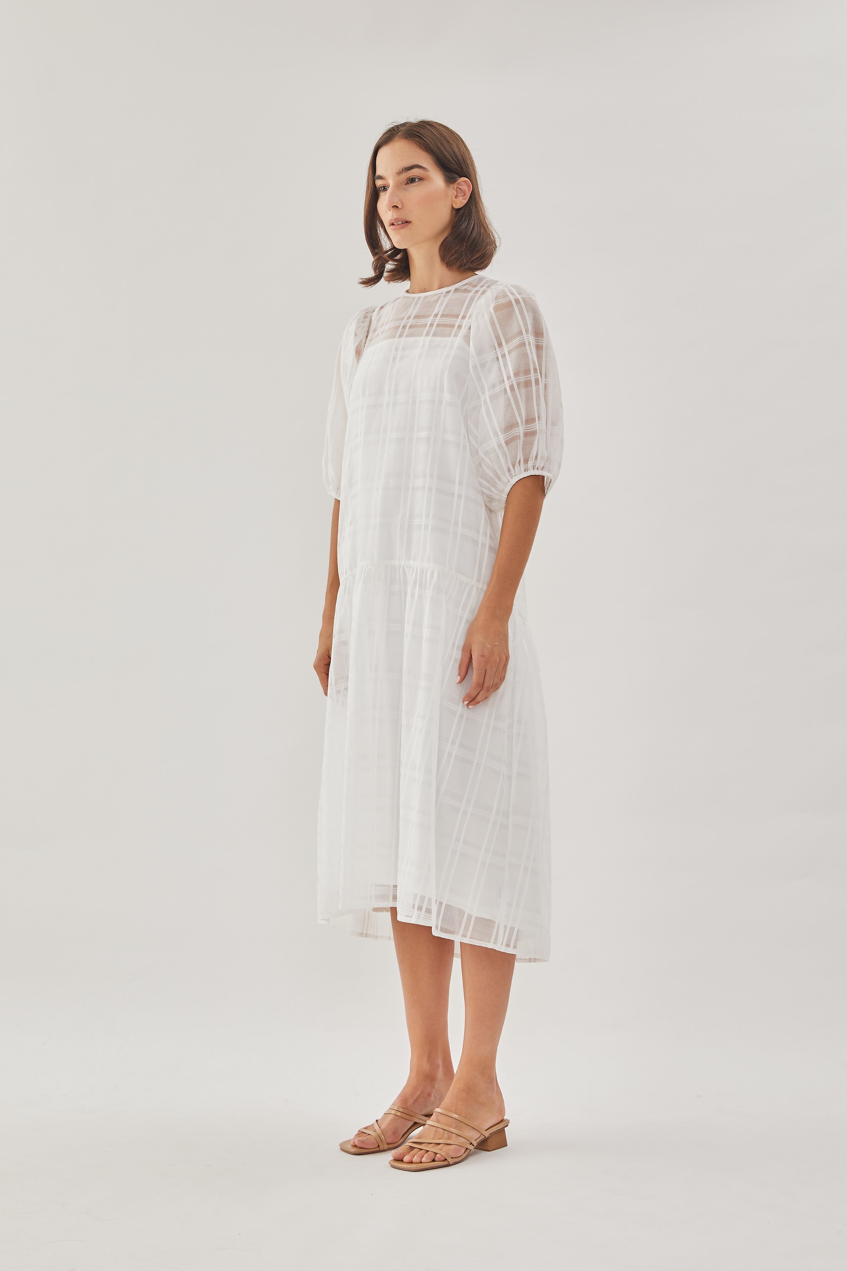 Checkered Crepe Midi Dress