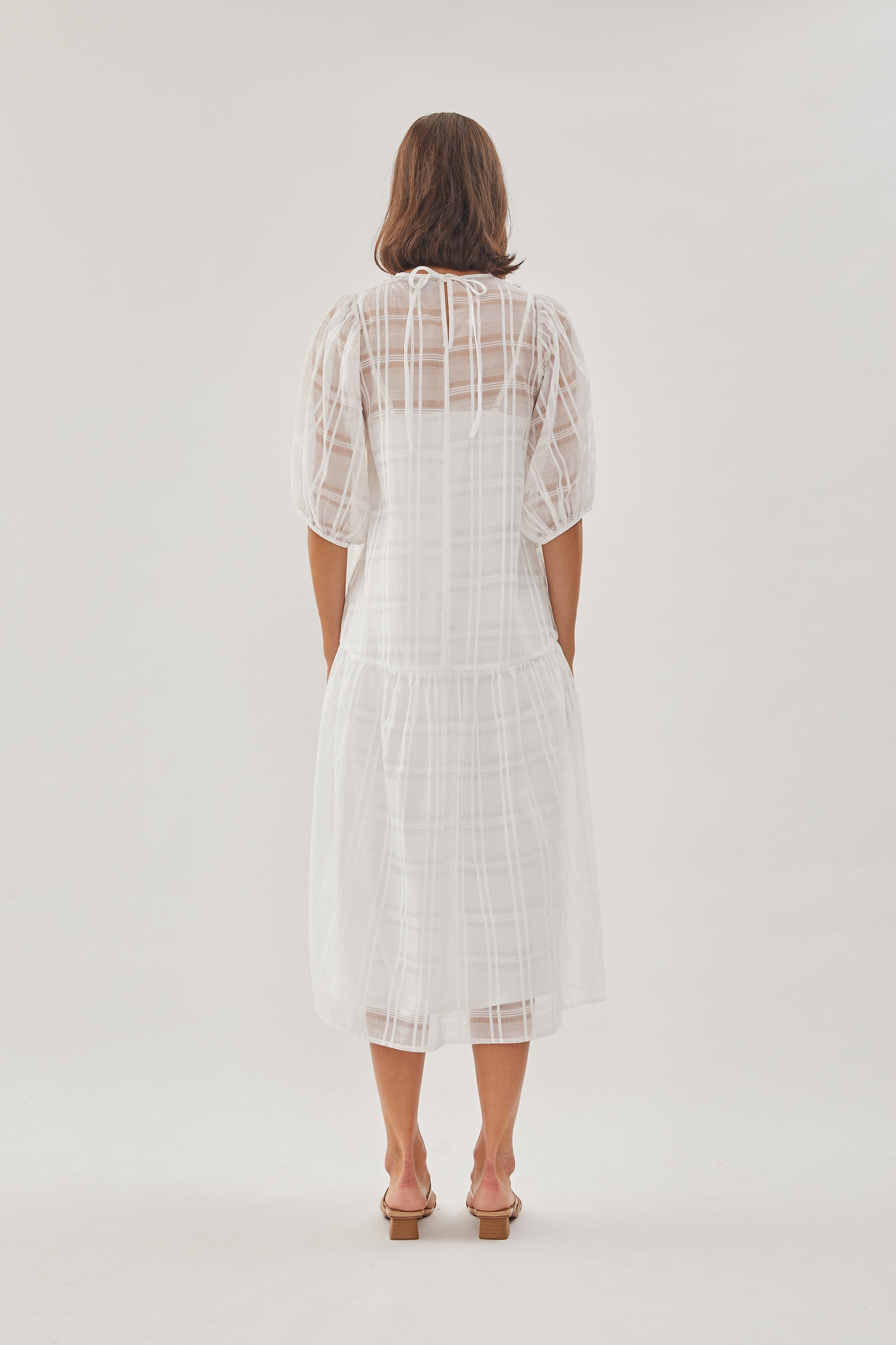 Checkered Crepe Midi Dress